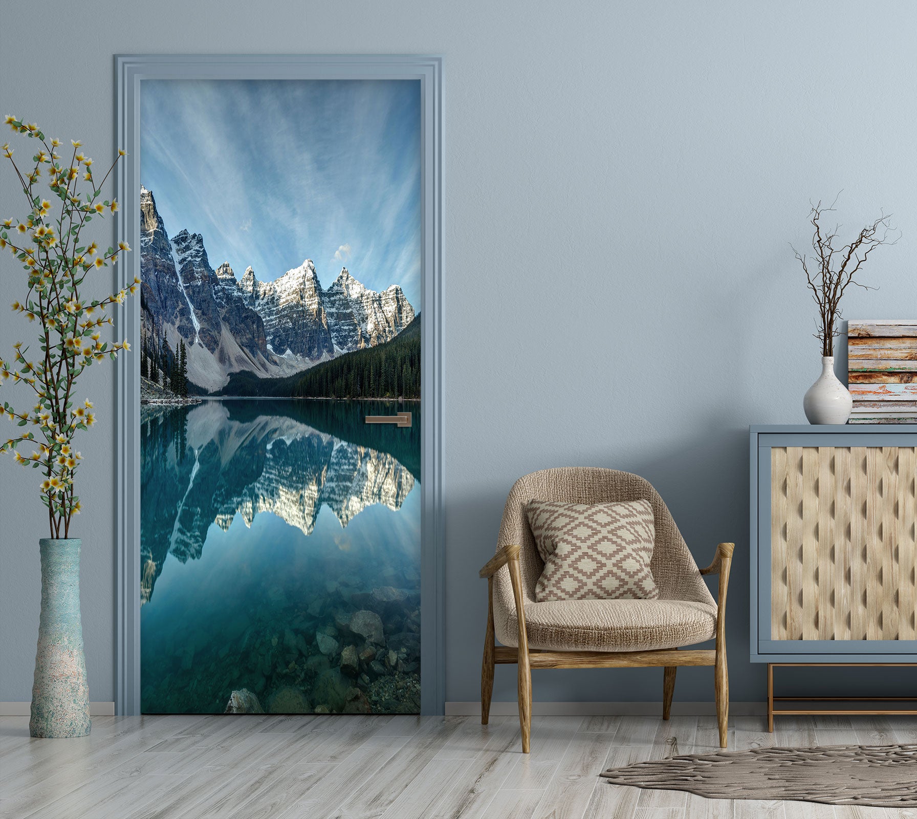 3D Snow Mountain Lake 23166 Door Mural