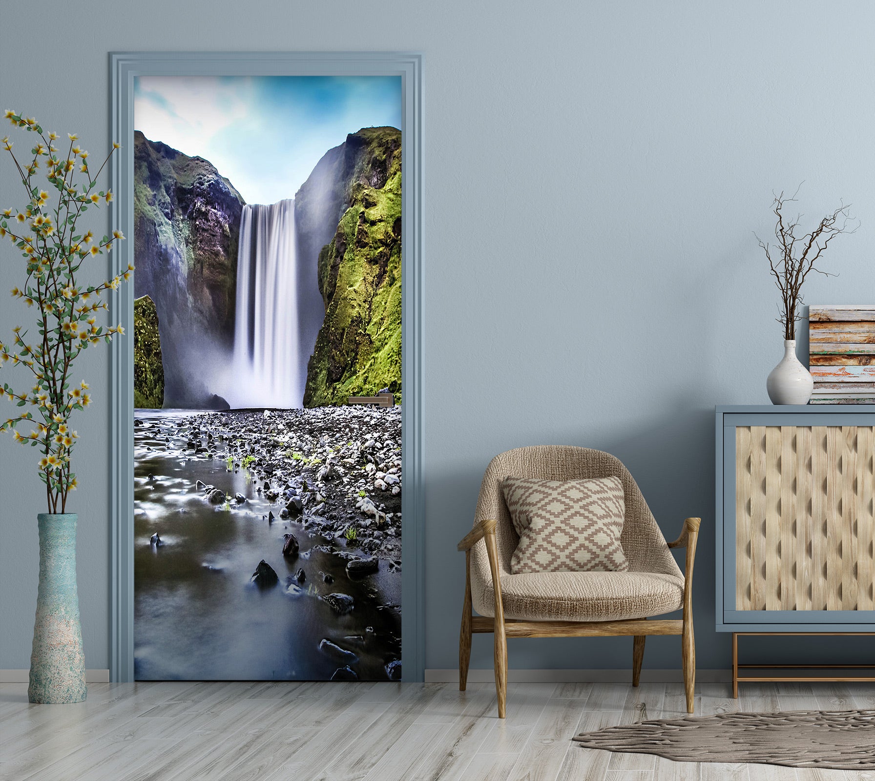 3D Mountain Waterfall 23016 Door Mural