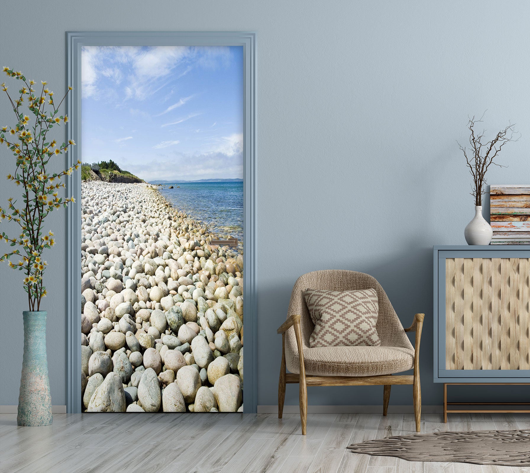 3D Seaside Stones 221 Door Mural