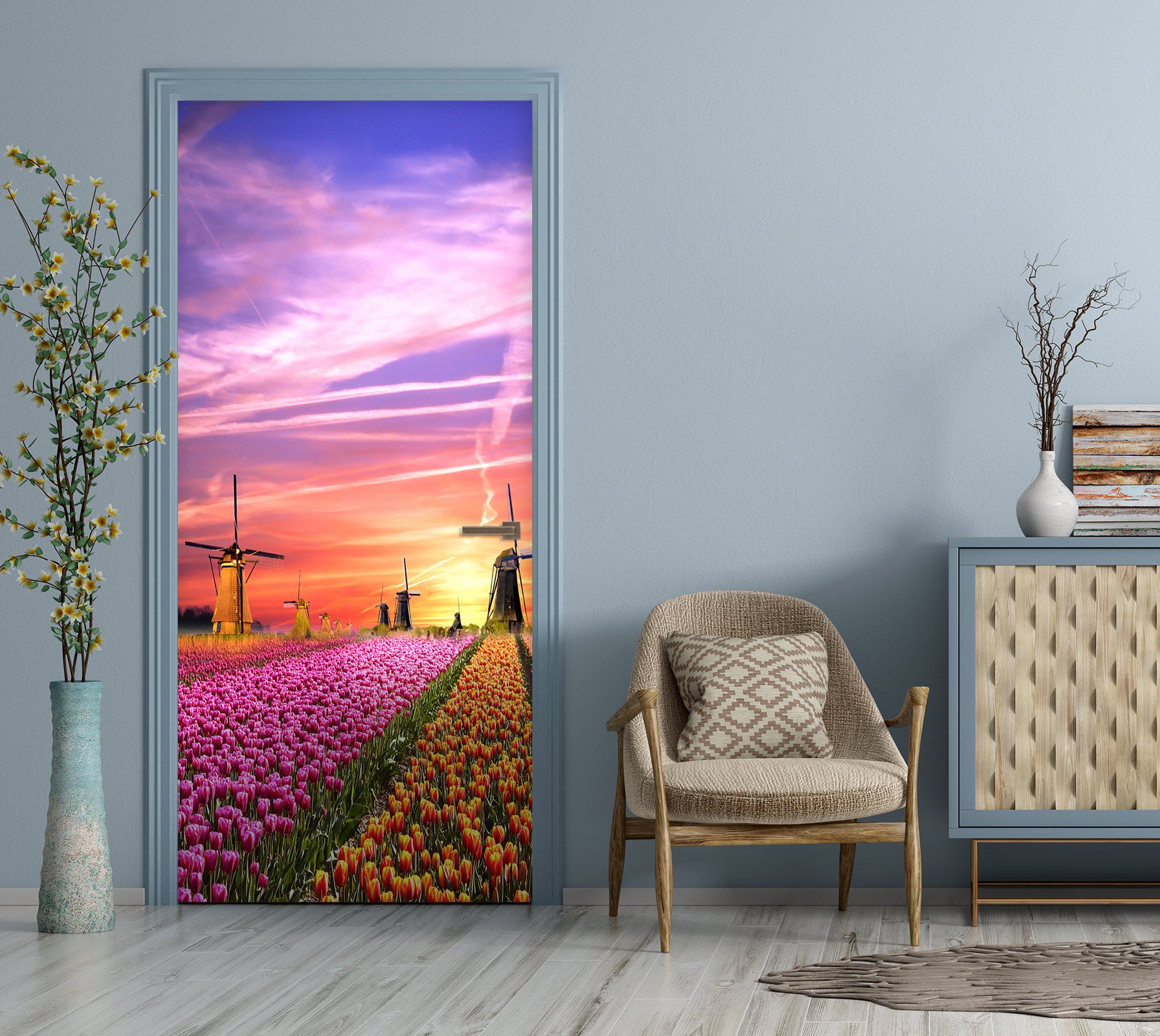 3D Flower Bush Pink Clouds 24104 Door Mural