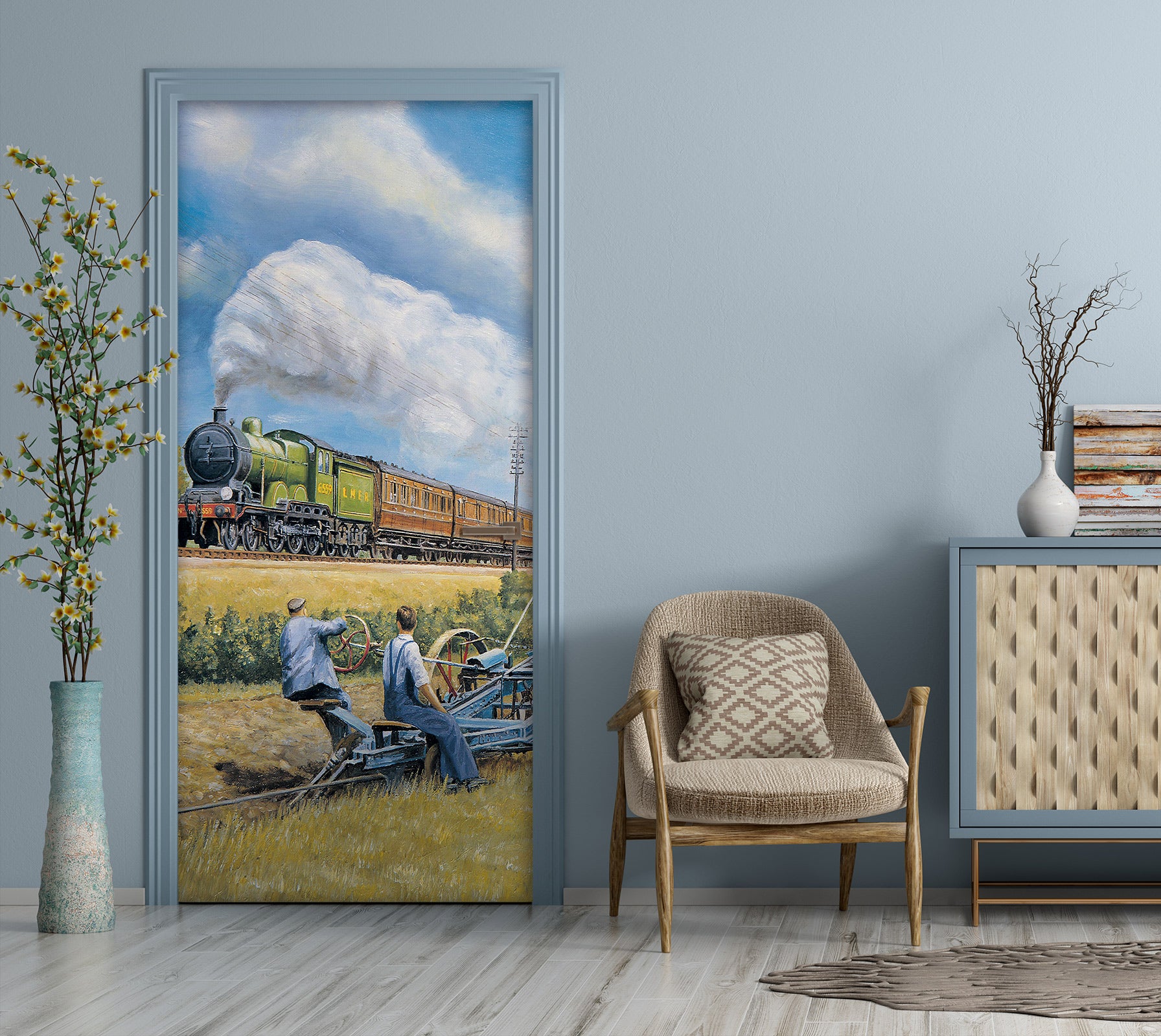 3D Train Wheat Field 10374 Trevor Mitchell Door Mural