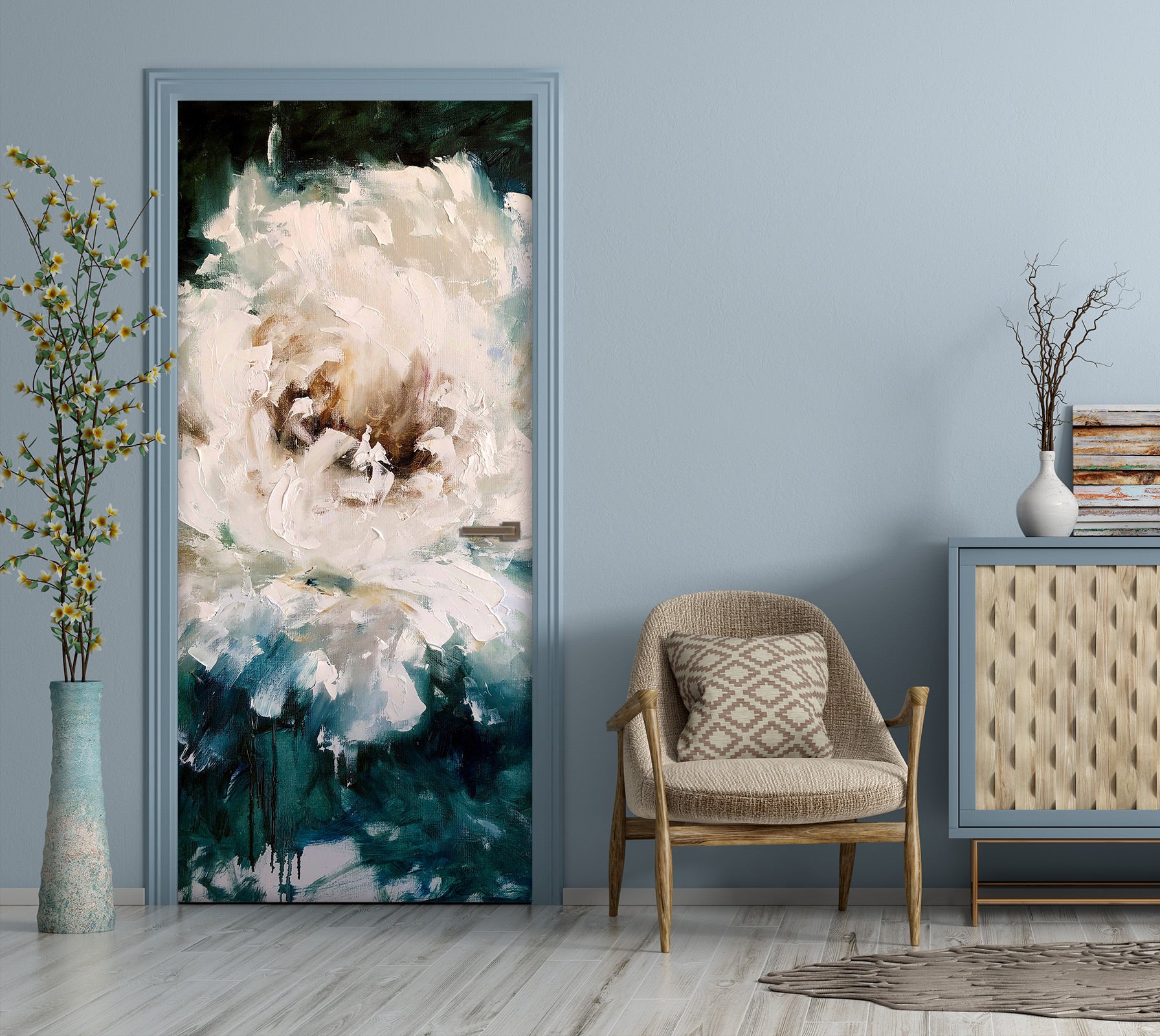 3D White Flowers 3158 Skromova Marina Door Mural