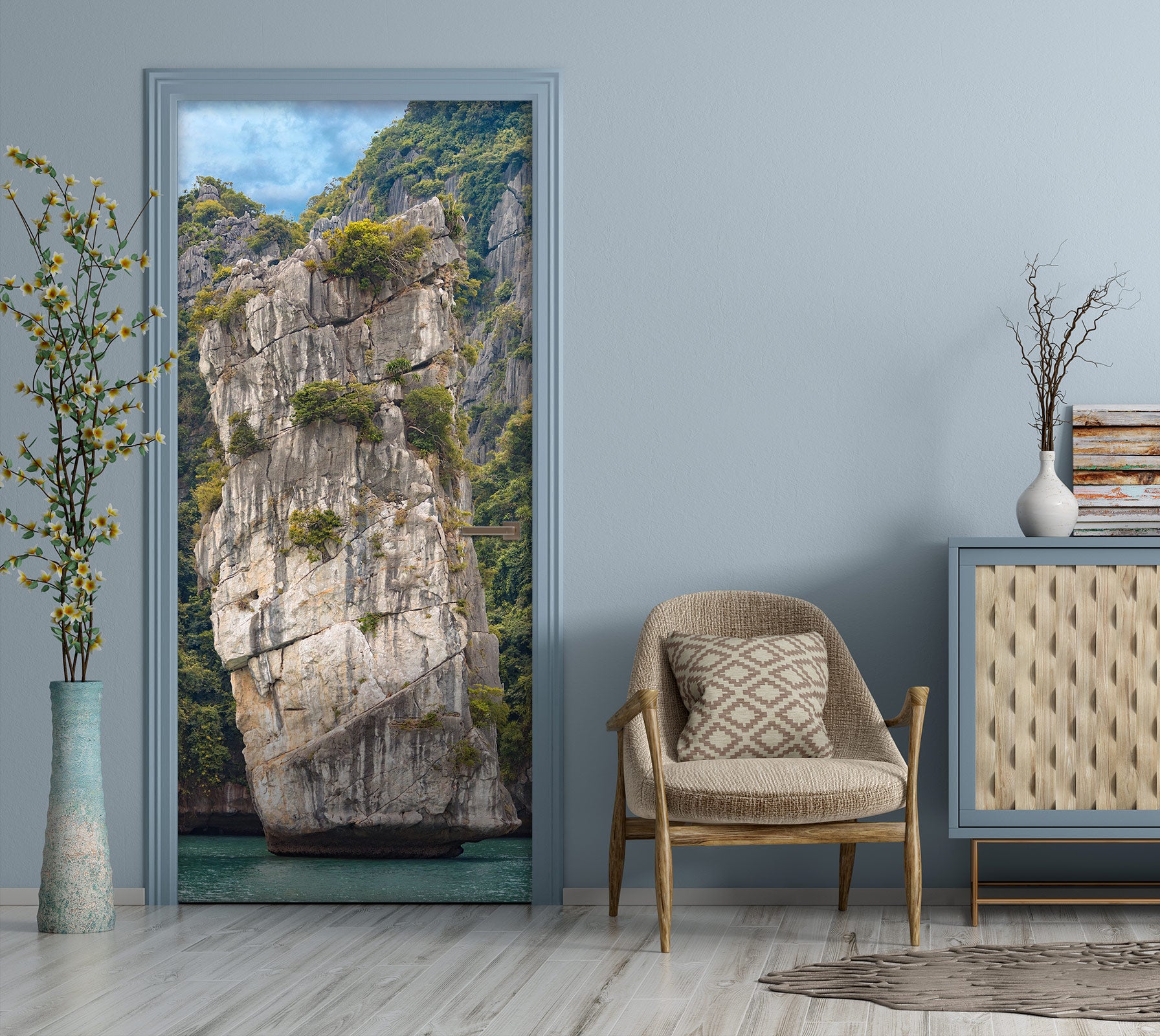 3D Cliff Forest 211 Door Mural