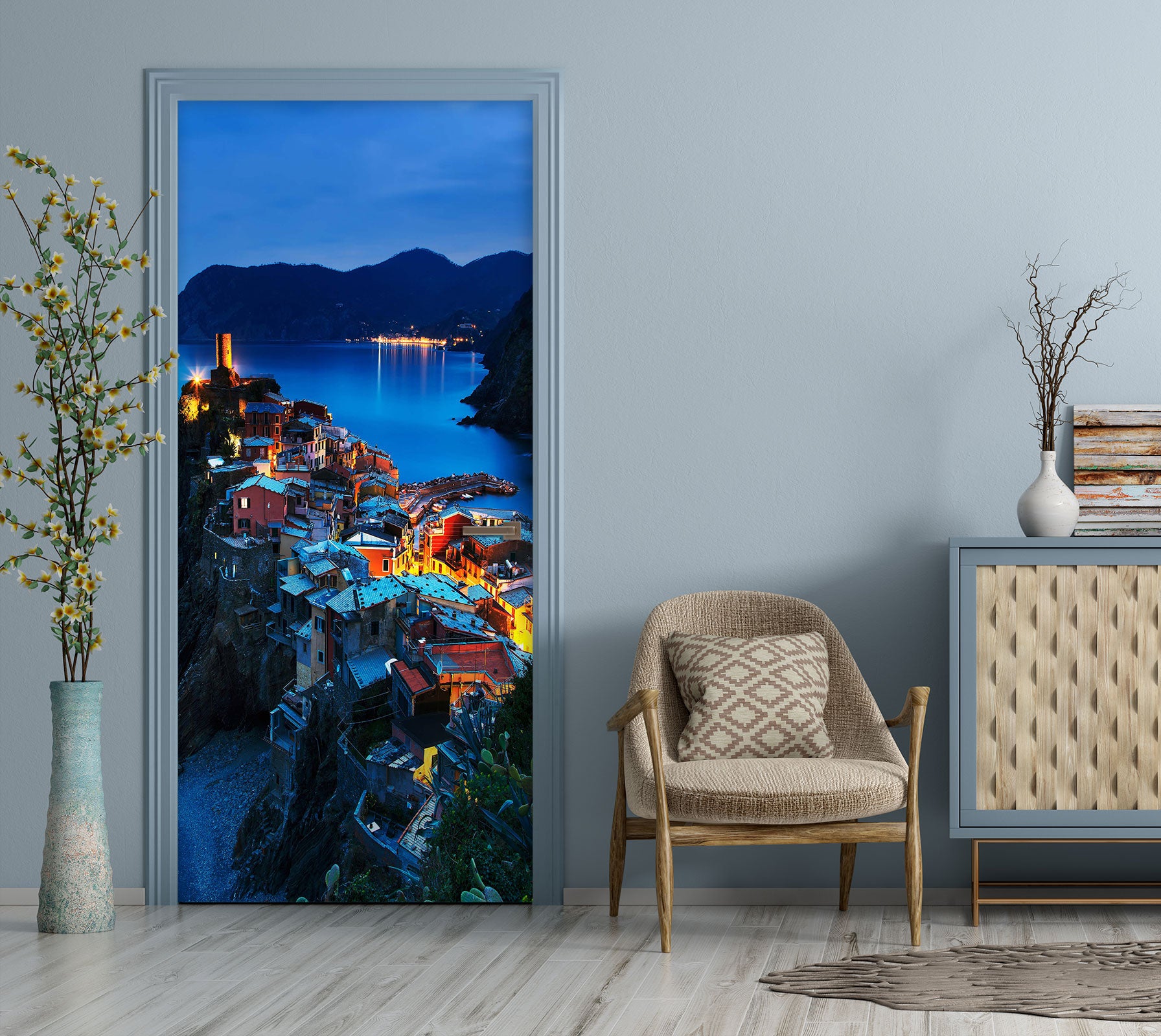 3D Mountain House Night View 23073 Door Mural