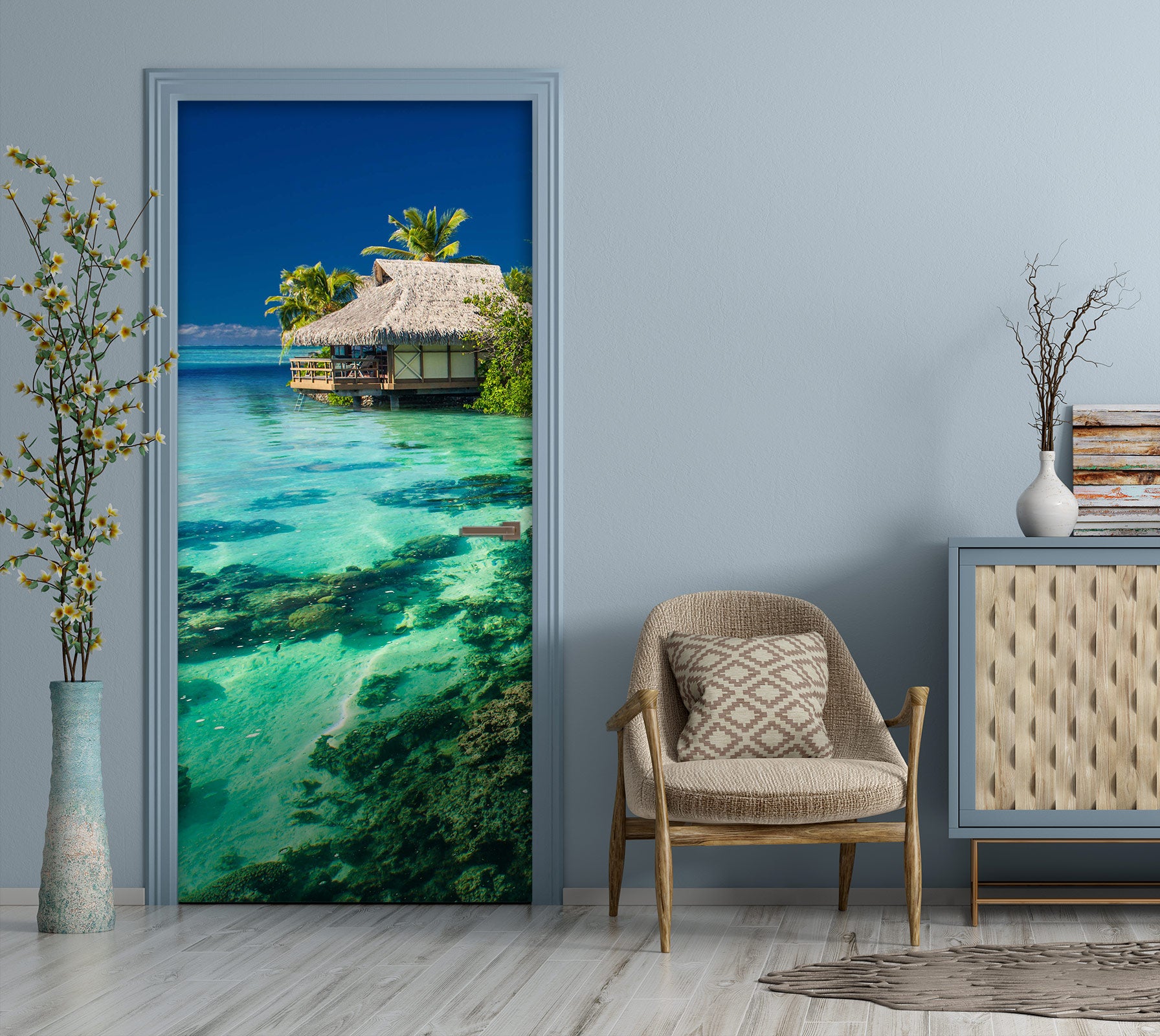 3D Green Sea House 209 Door Mural