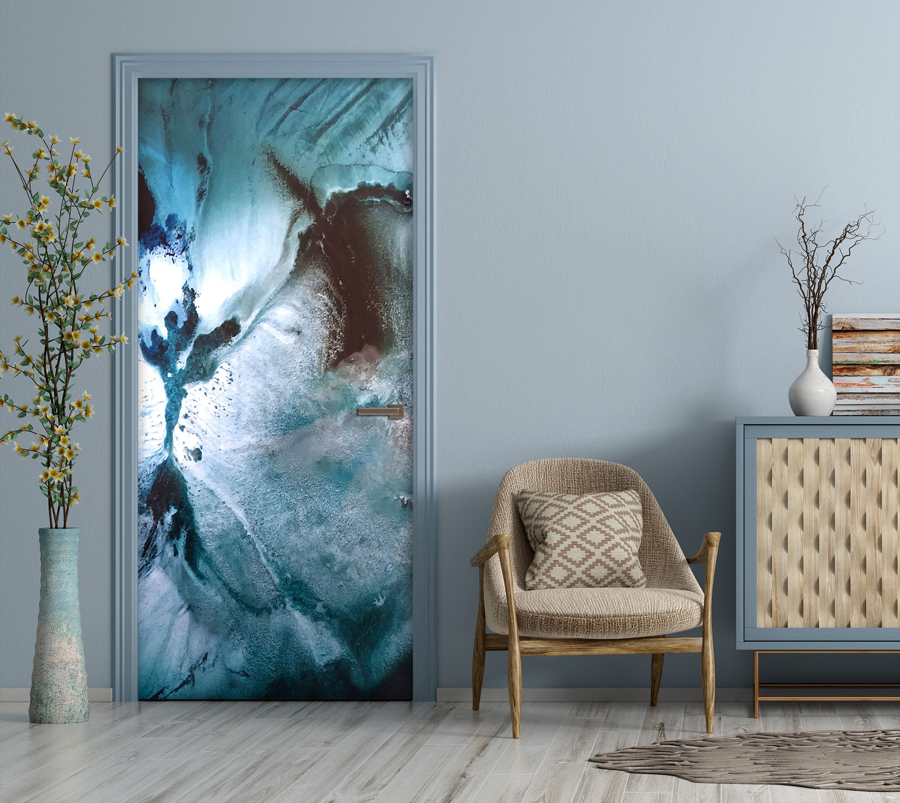 3D Grey Blue 3164 Skromova Marina Door Mural