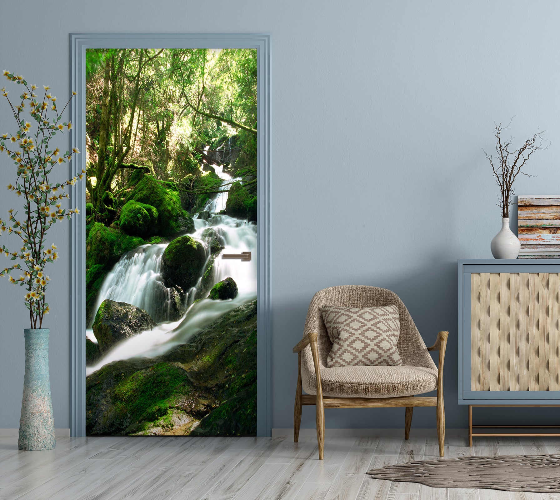 3D Mountain Running Water 23055 Door Mural