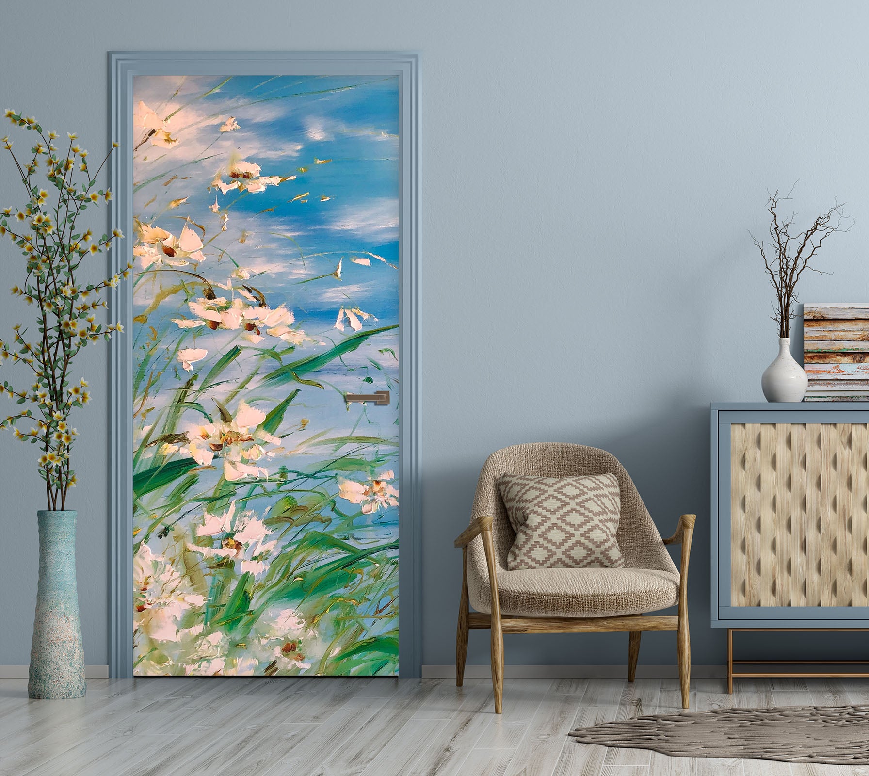 3D White Flowers 3280 Skromova Marina Door Mural