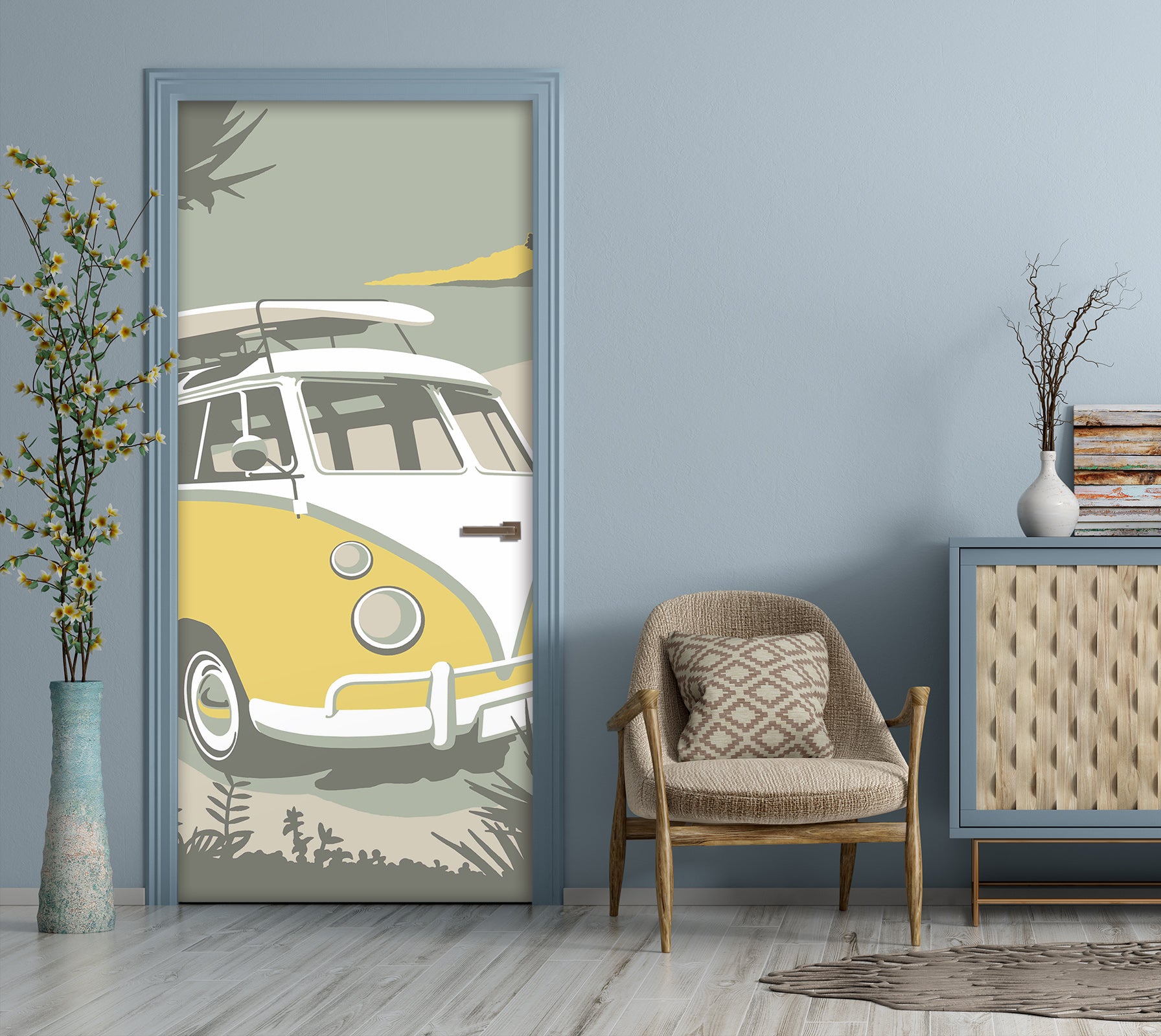 3D Small Yellow Bus 9241 Steve Read Door Mural