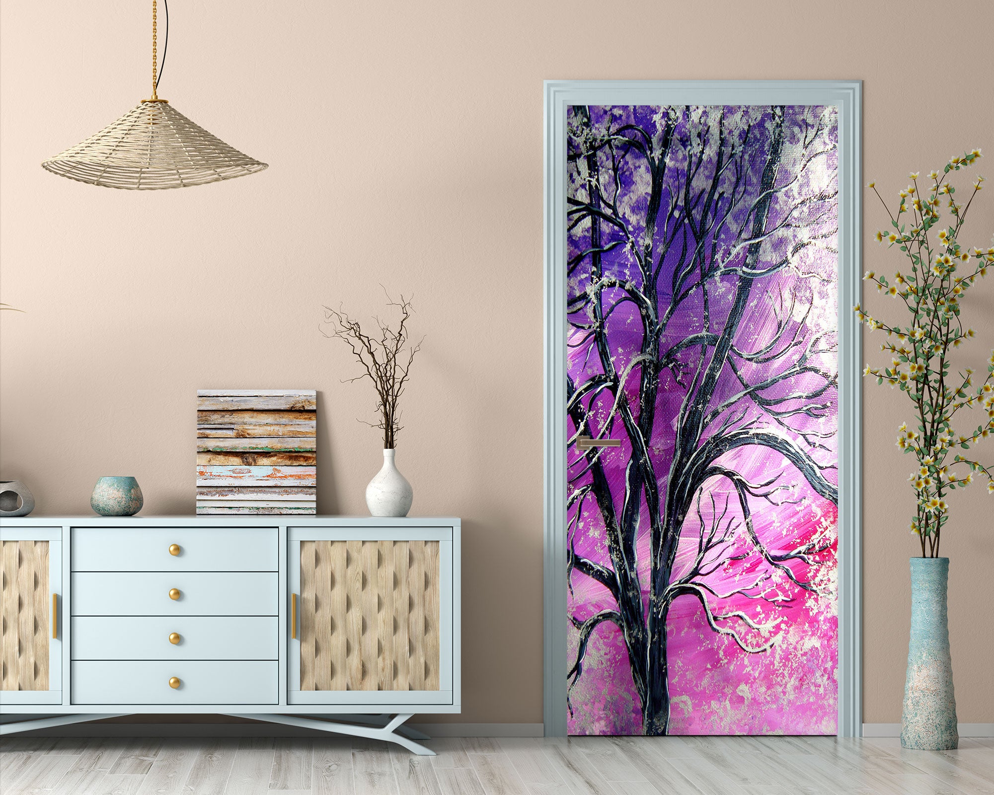 3D Purple Tree 022 Door Mural