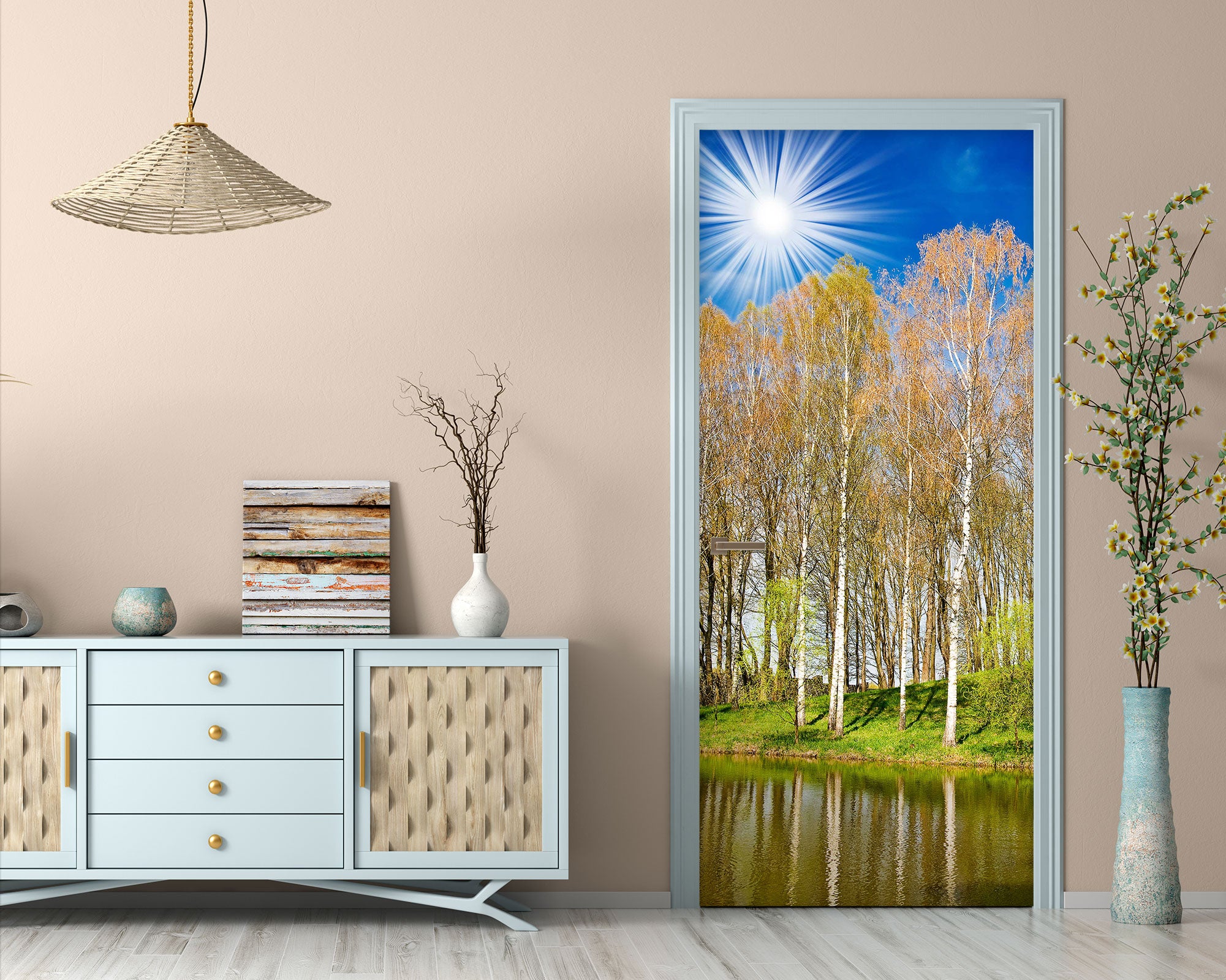 3D Sun Forest River 232 Door Mural