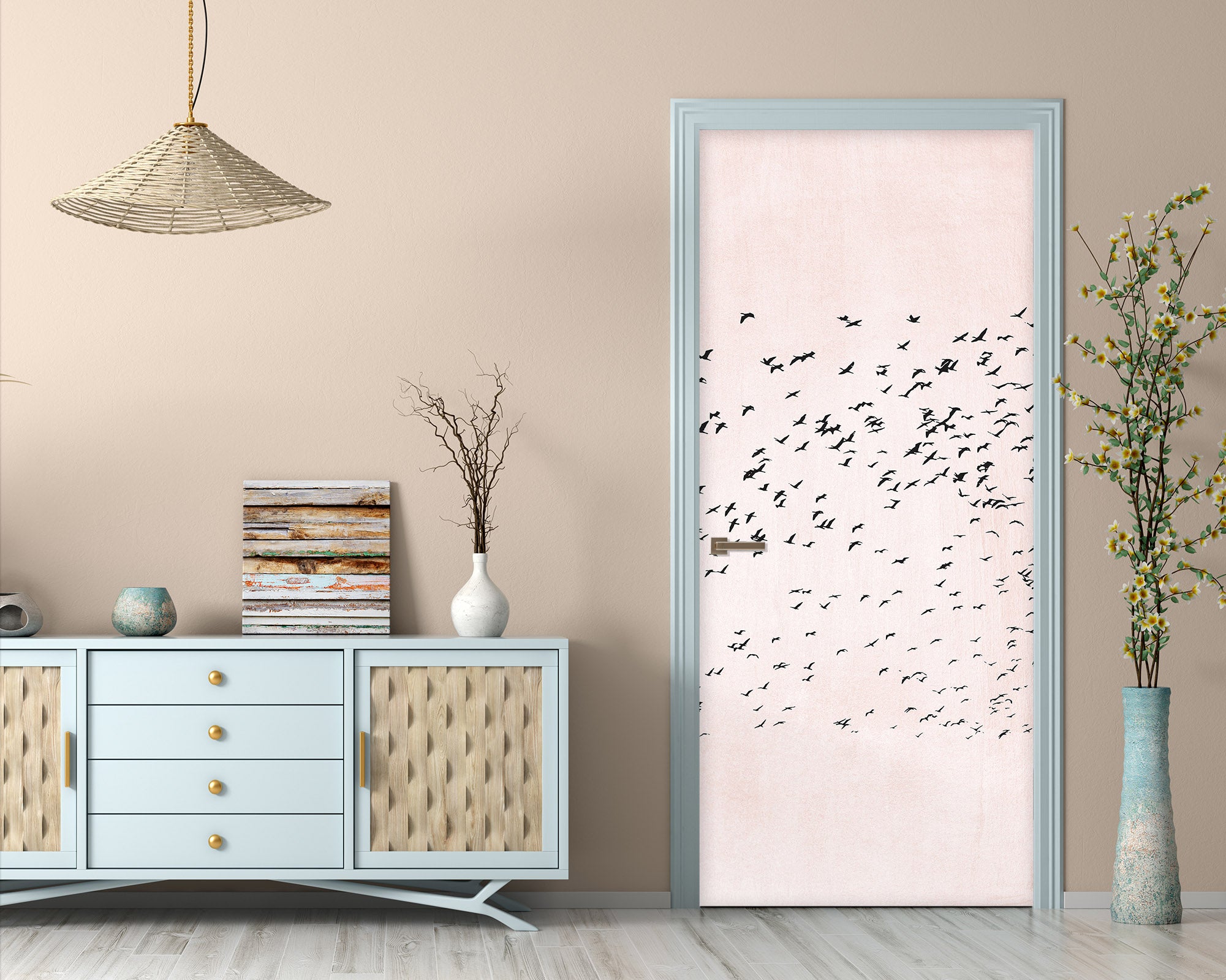 3D Flock Of Birds 10139 Boris Draschoff Door Mural