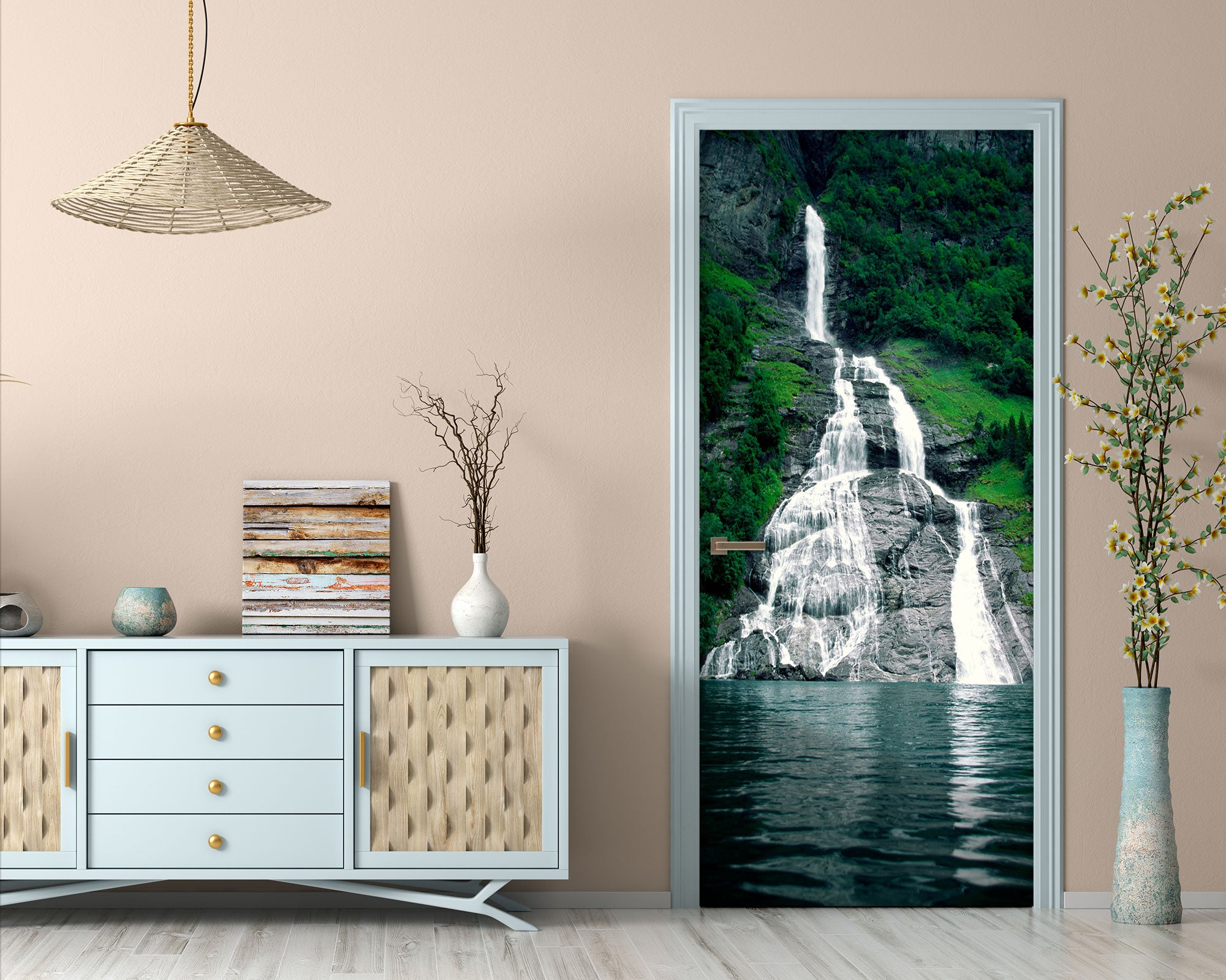 3D Waterfall Lake 23054 Door Mural