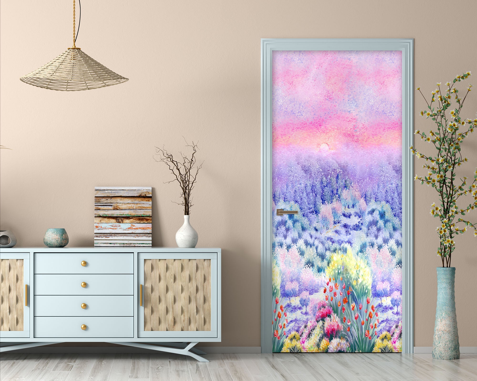 3D Pink Purple Flowers 25149 Door Mural