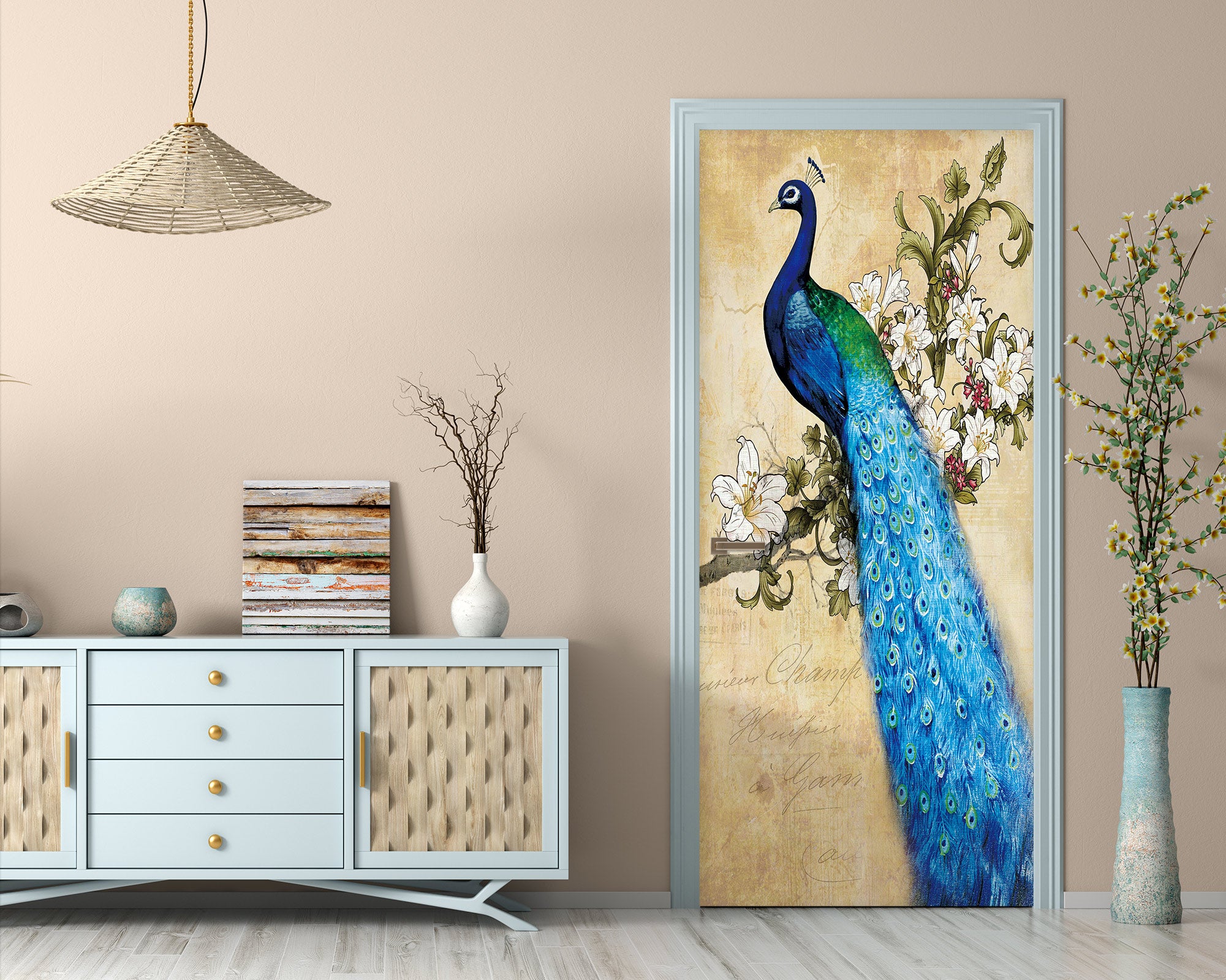 3D Peacock Branches 24211 Door Mural