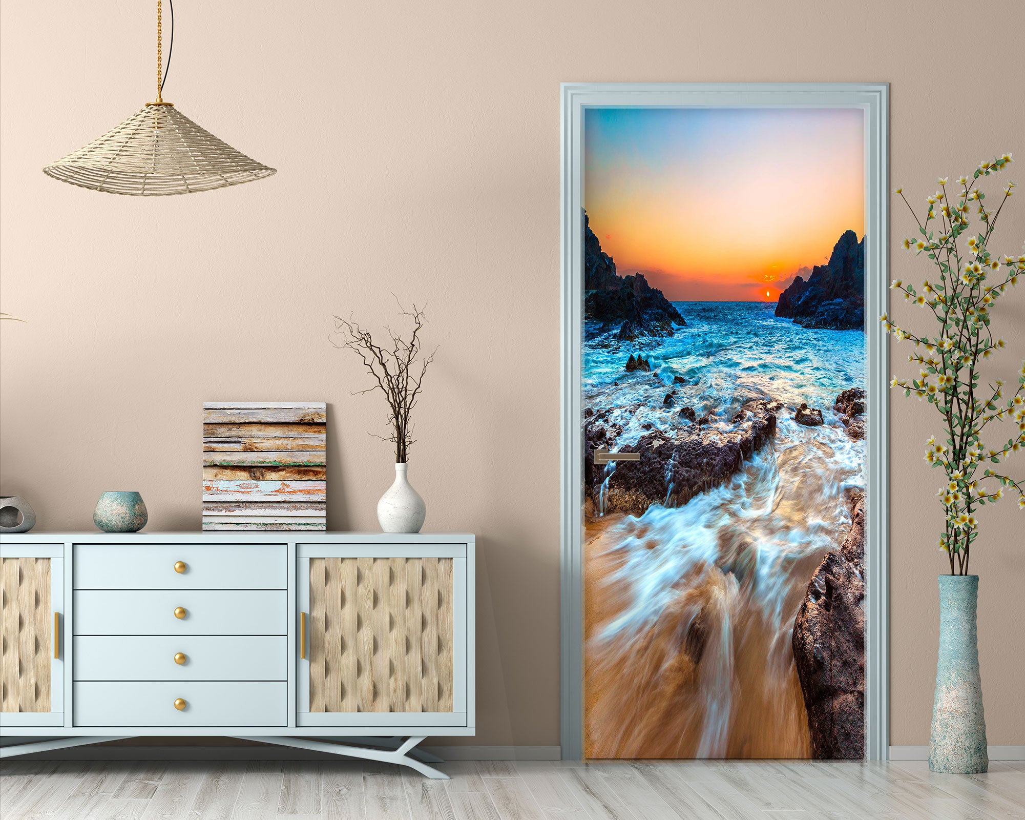 3D Sunset Stone Sea 069 Door Mural