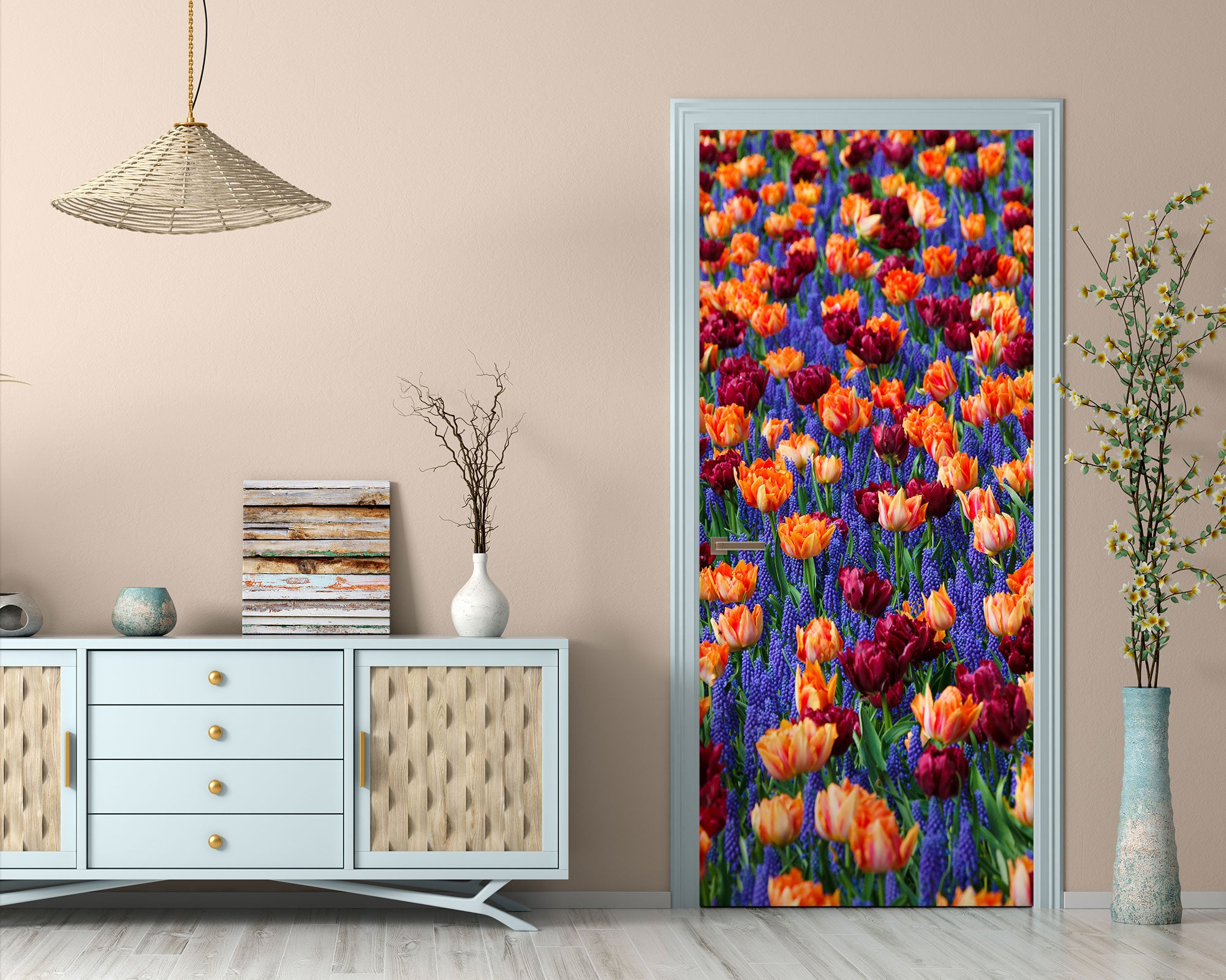 3D Red Flower Sea 253 Door Mural