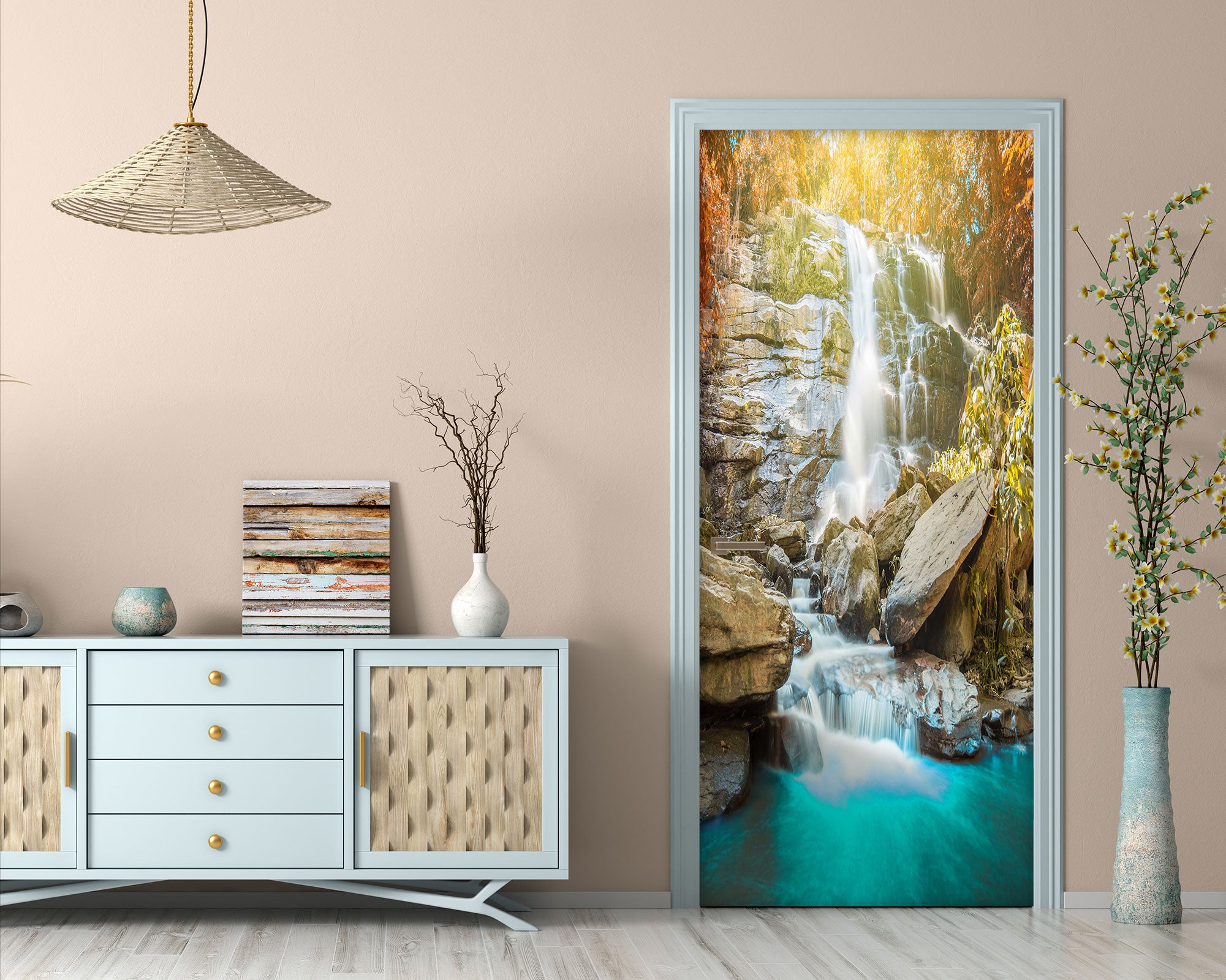 3D Mountain Running Water 23030 Door Mural