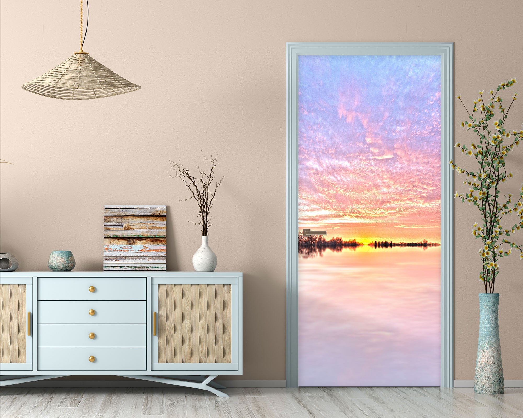 3D Beautiful Sunset 002 Door Mural