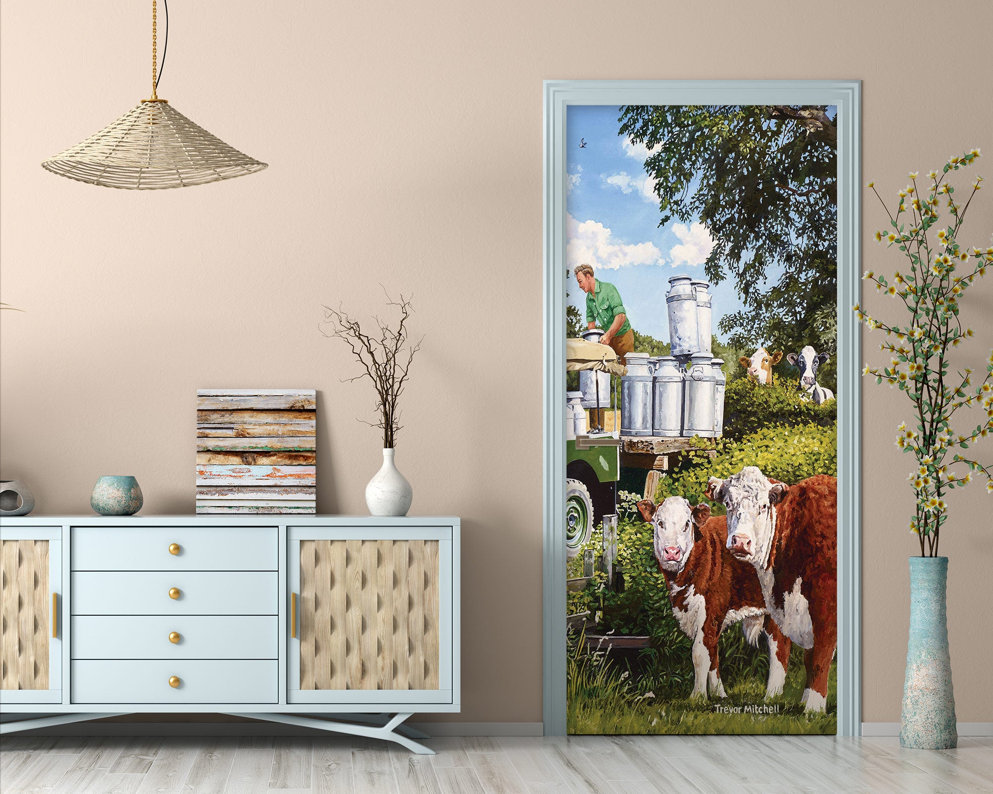 3D Grassland Cow Milk 10333 Trevor Mitchell Door Mural