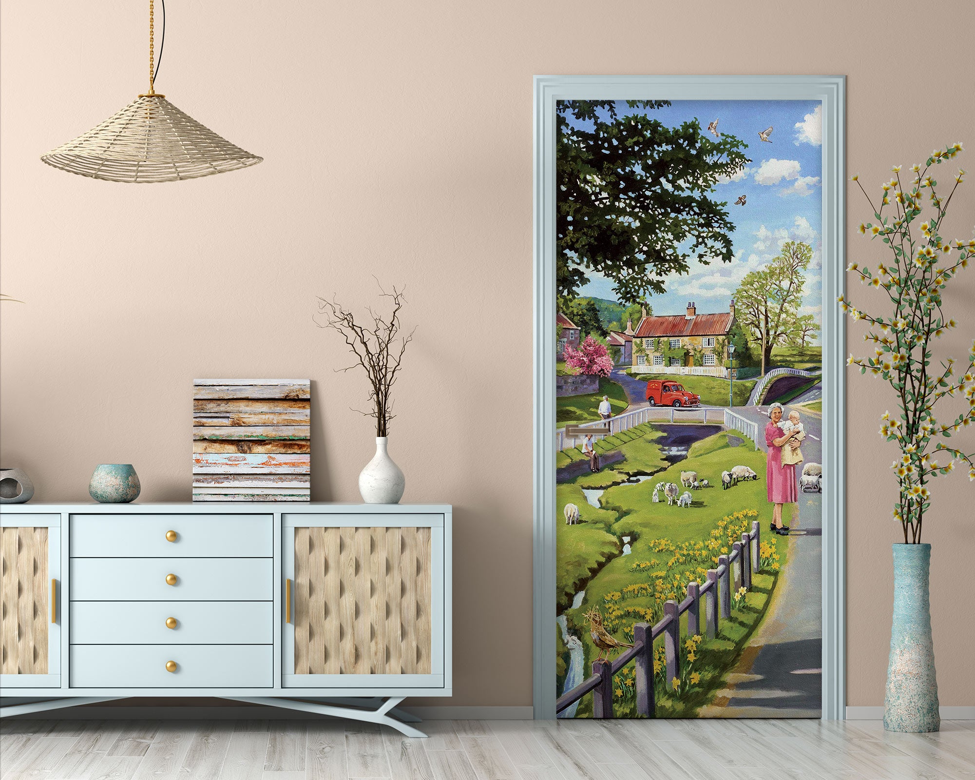 3D Stream Grassland Sheep 103185 Trevor Mitchell Door Mural