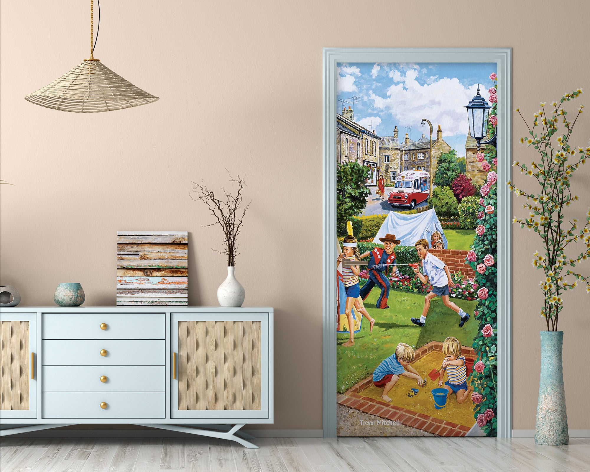 3D Garden Kids Playing 10340 Trevor Mitchell Door Mural