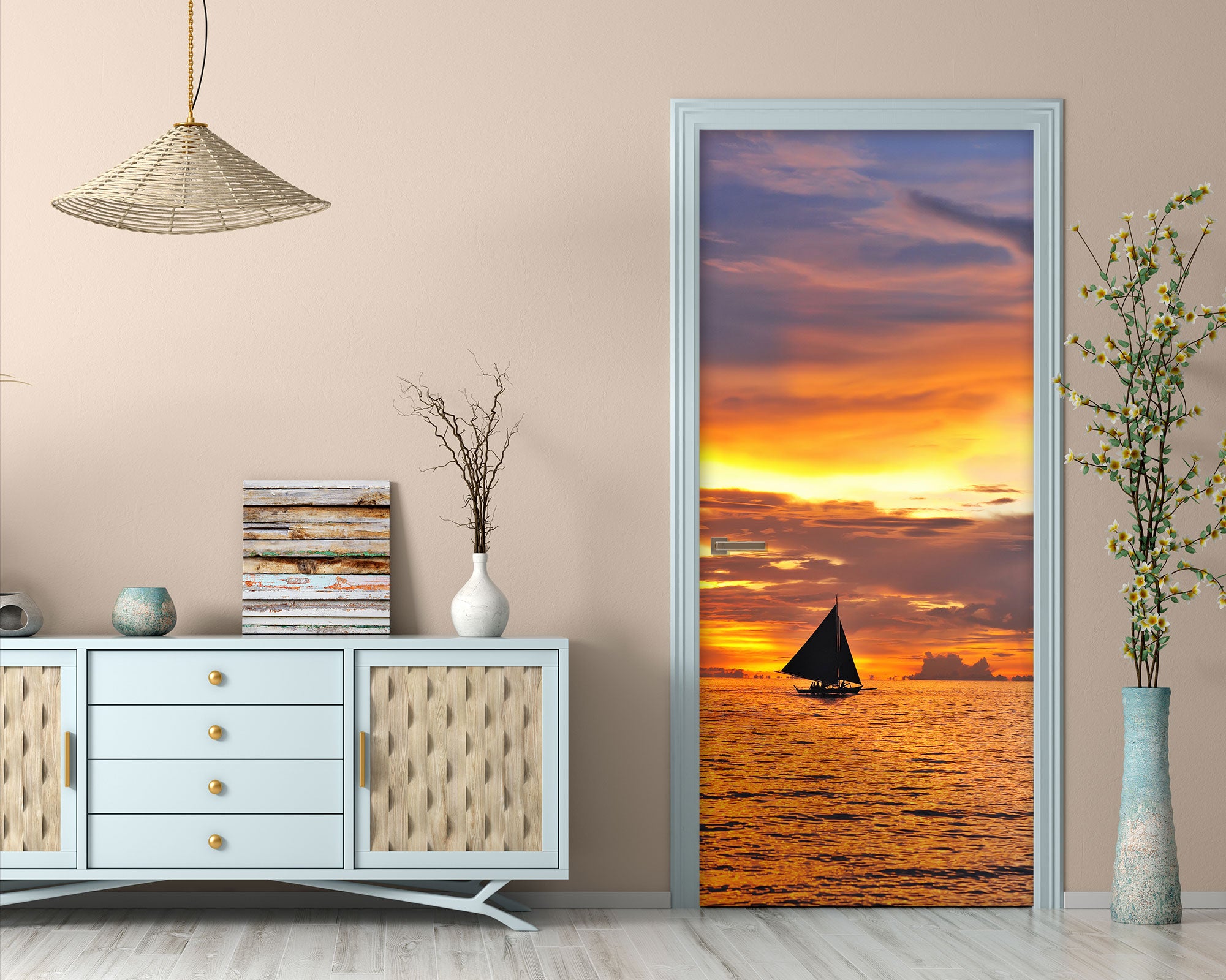 3D Sunset Yellow Sea 128 Door Mural