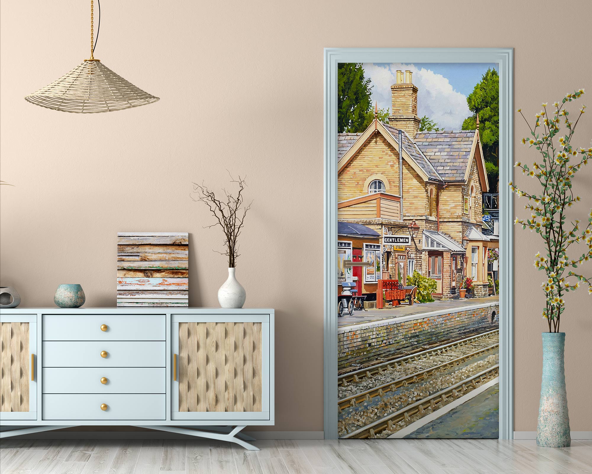 3D Houses Train Track 10369 Trevor Mitchell Door Mural