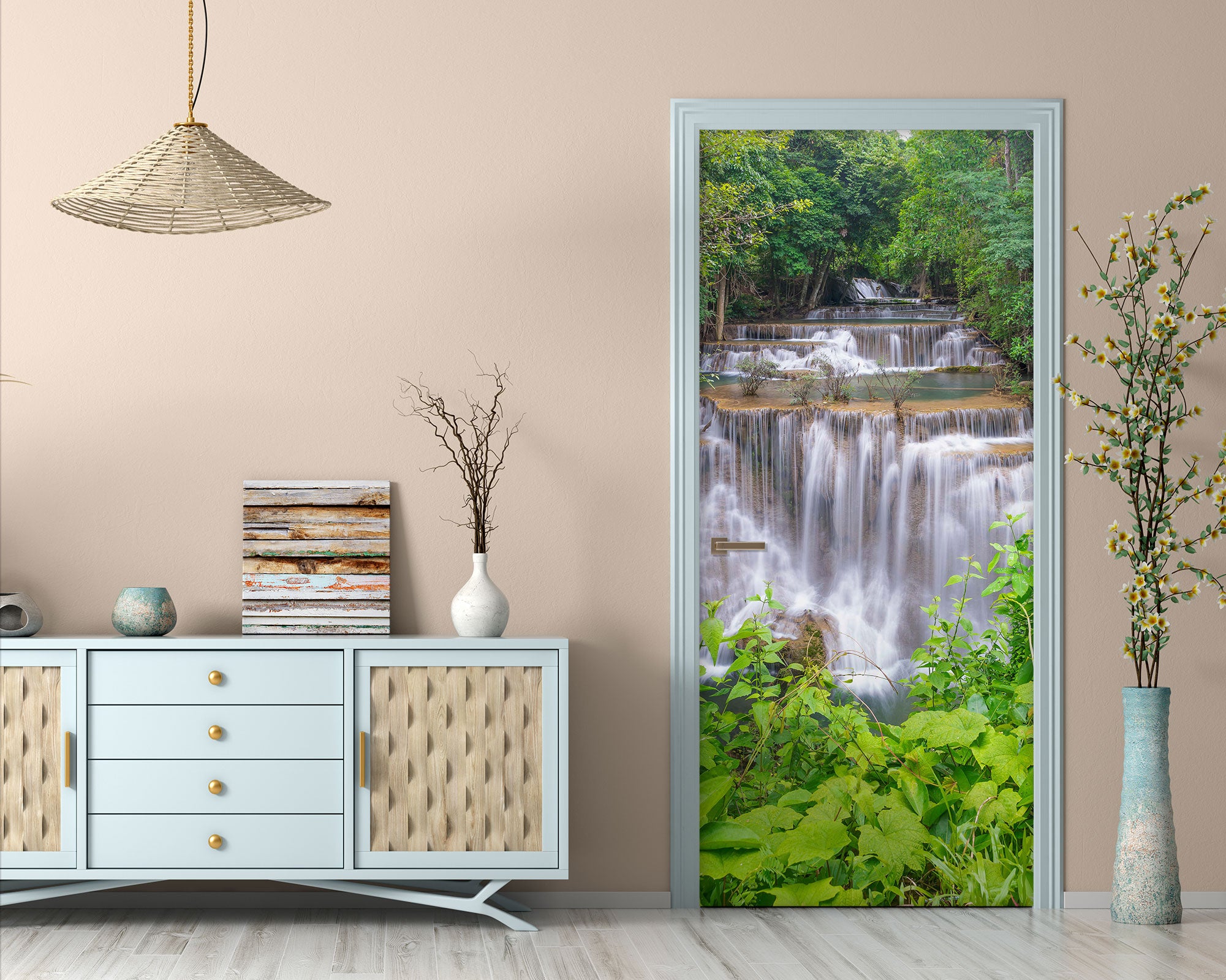 3D Green Forest River 126 Door Mural