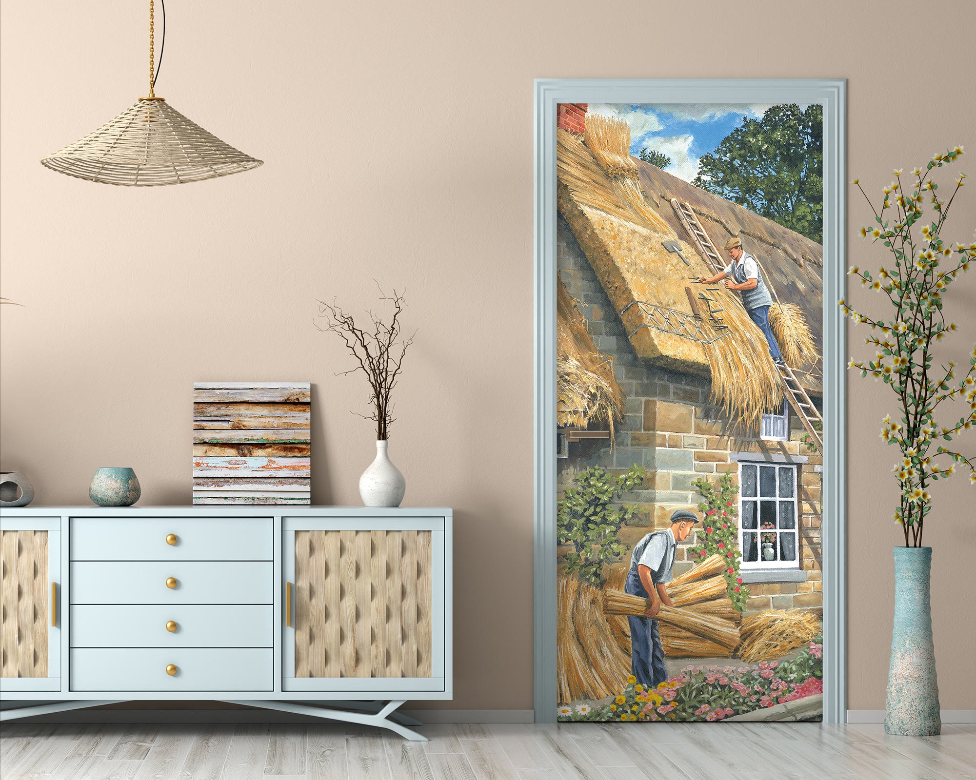 3D Thatched House 10303 Trevor Mitchell Door Mural