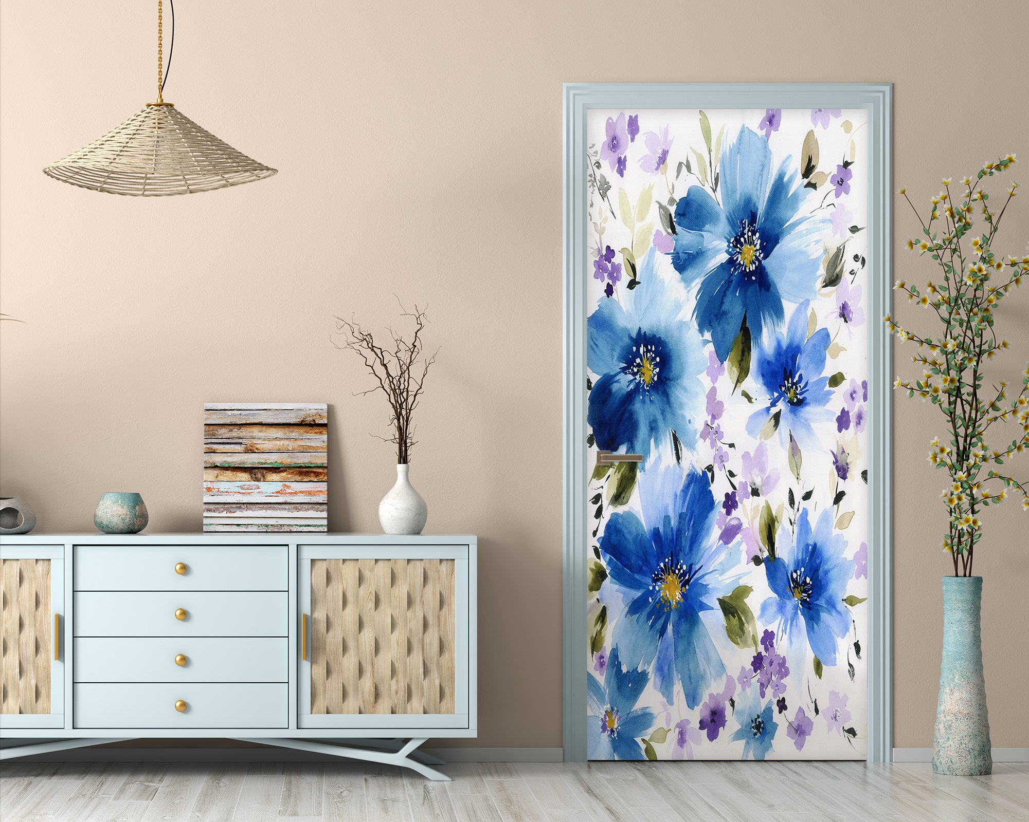 3D Blue Flowers 24193 Door Mural