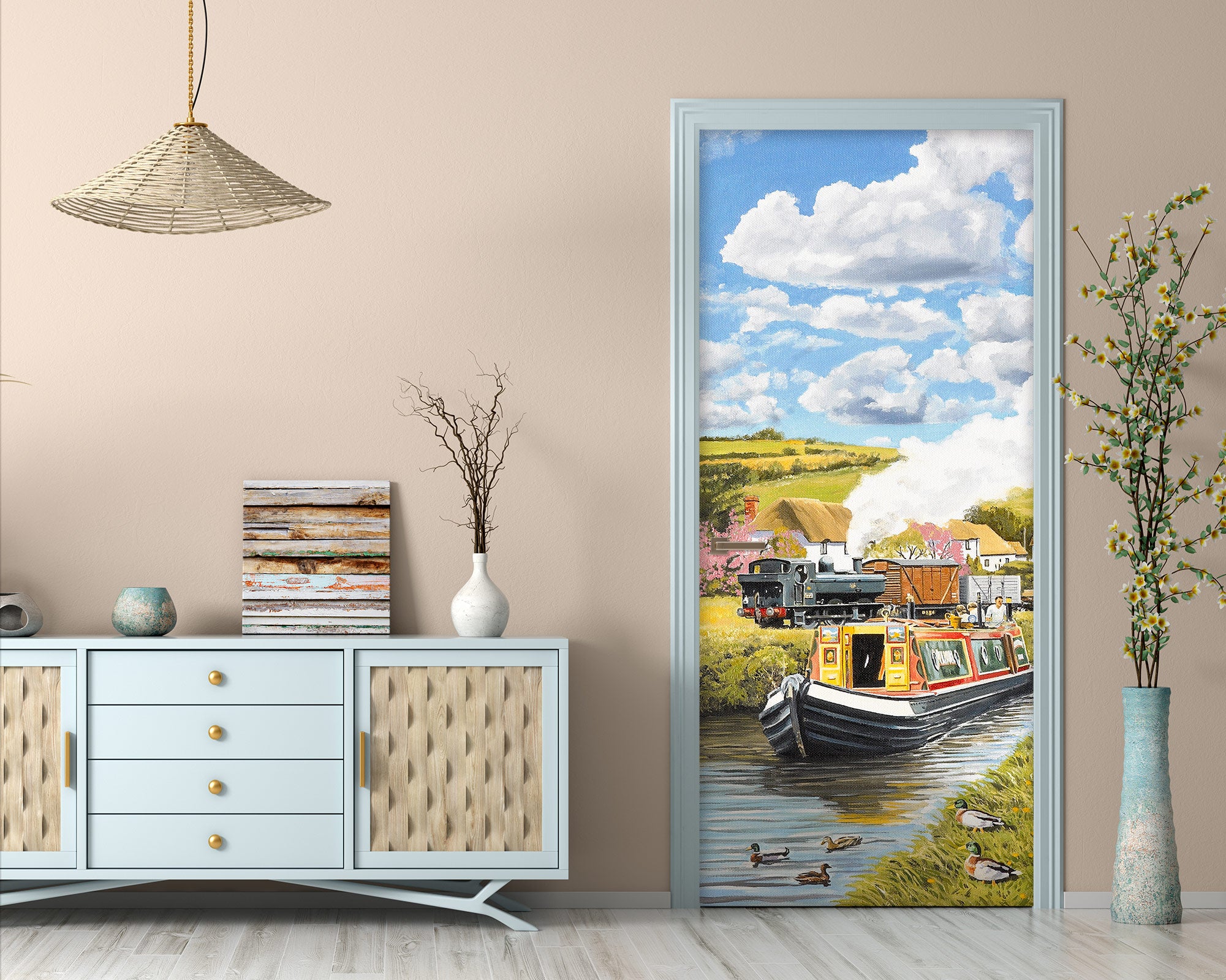 3D Hillside Steamboat Train 103108 Trevor Mitchell Door Mural