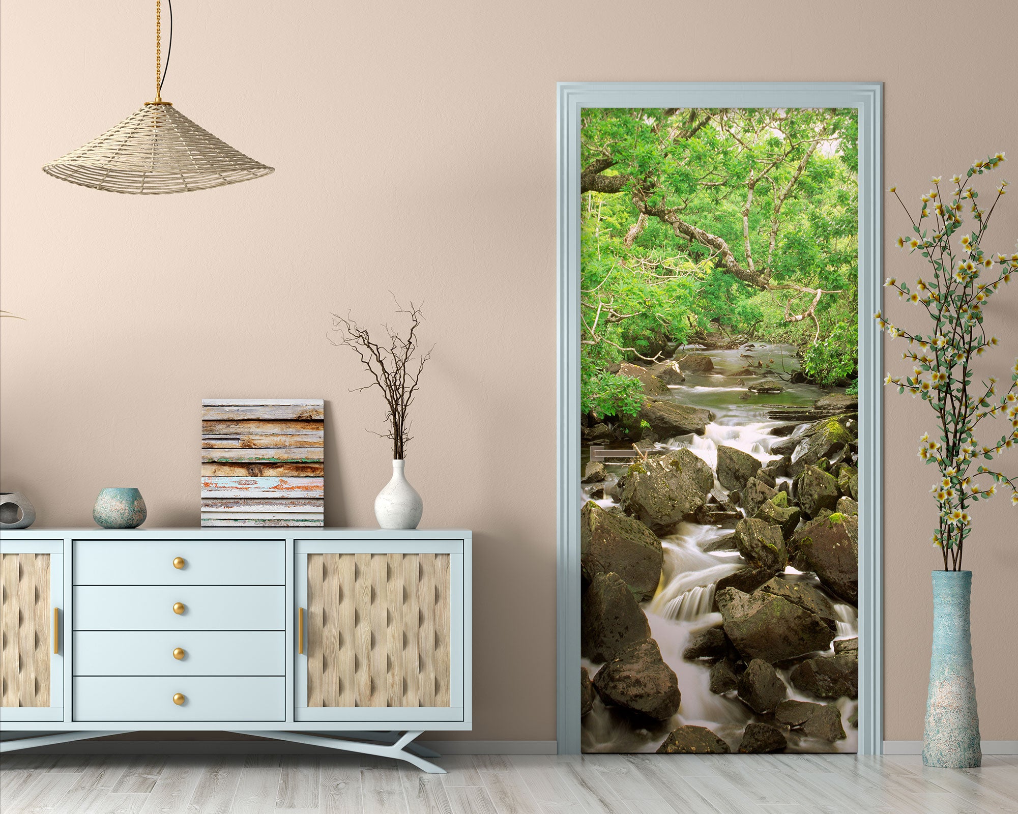 3D Stone Stream Water 23058 Door Mural