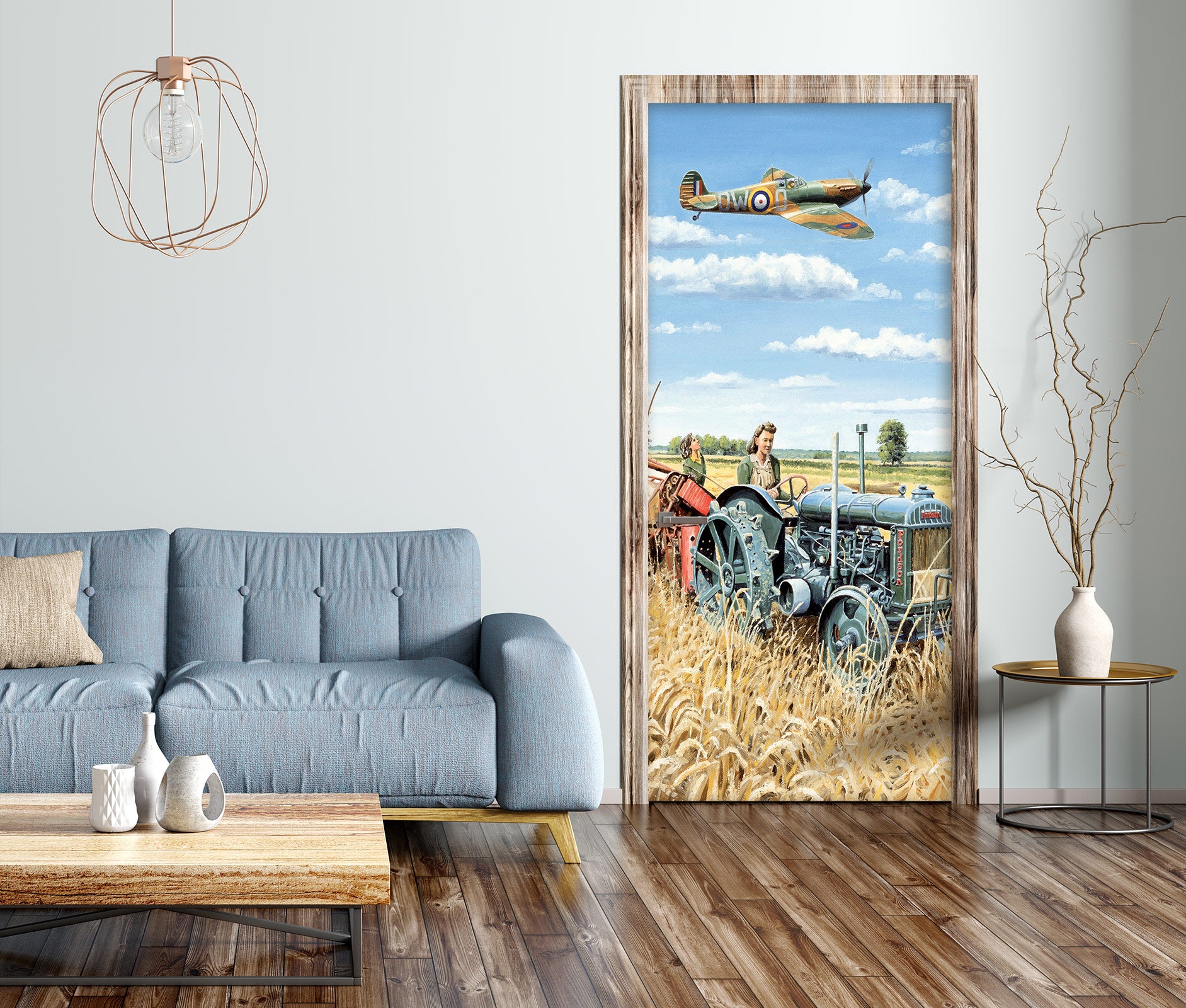 3D Tractor Wheat Field Plane 10372 Trevor Mitchell Door Mural