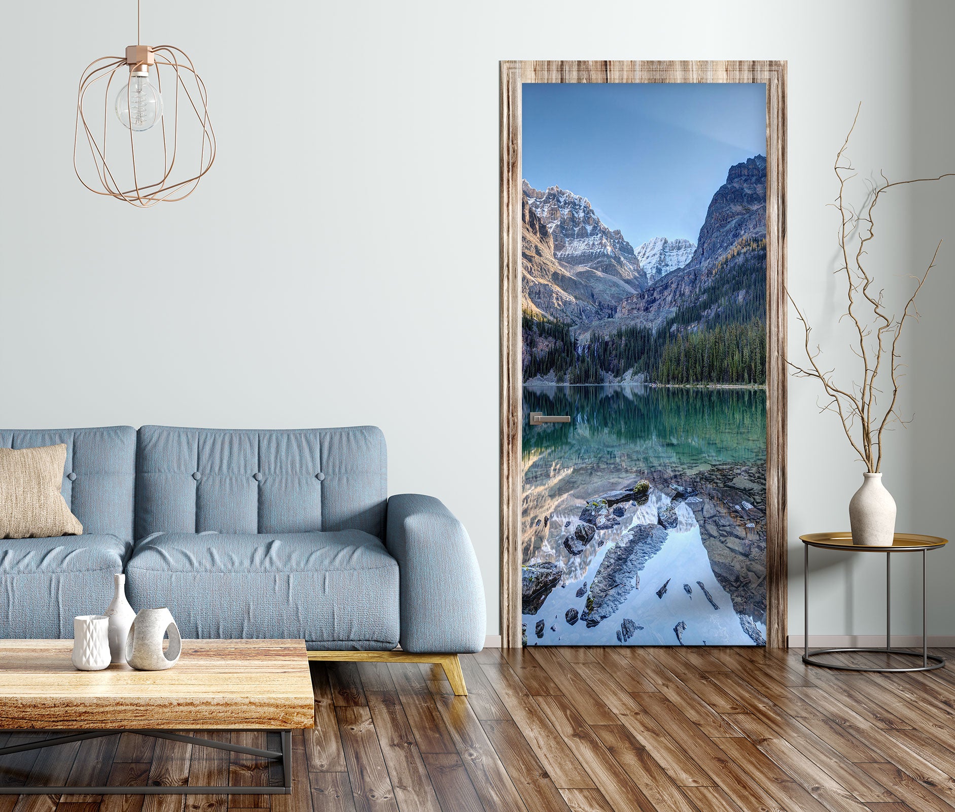 3D Mountain Lake 23165 Door Mural