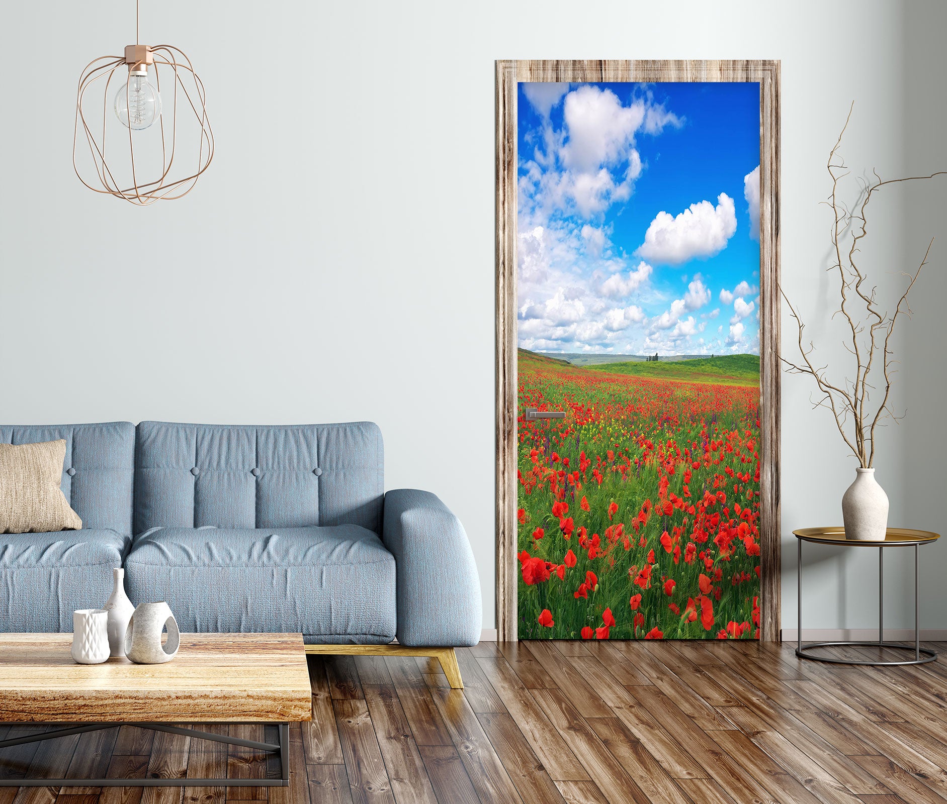 3D Flower Bush Sky 23145 Door Mural