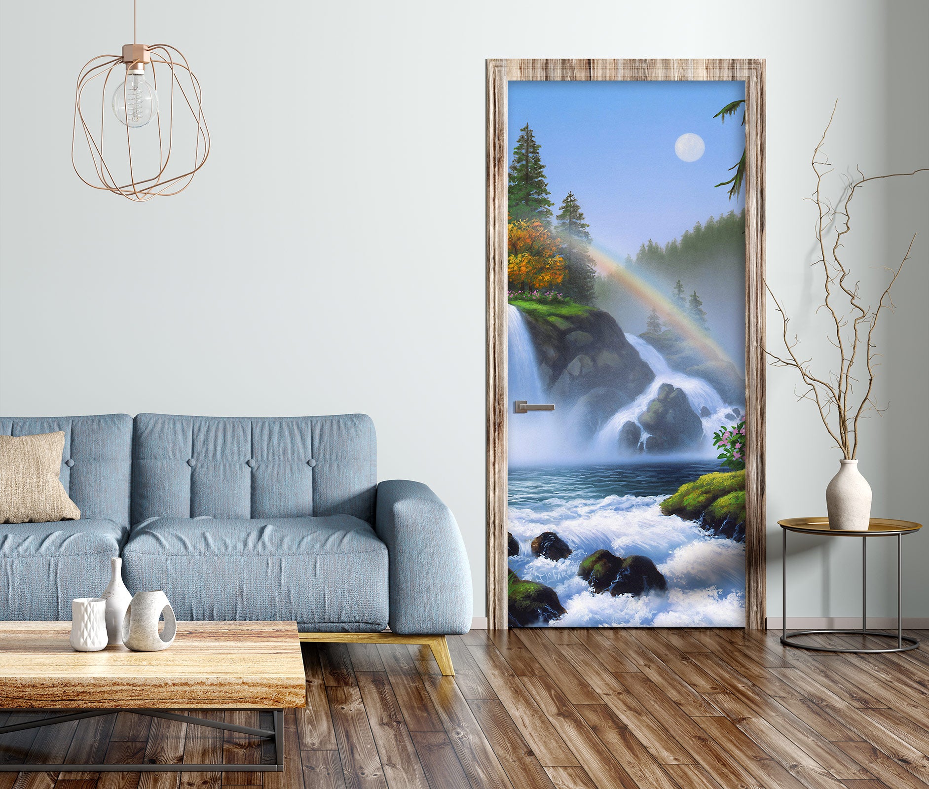 3D Waterfall Rainbow 112160 Jerry LoFaro Door Mural