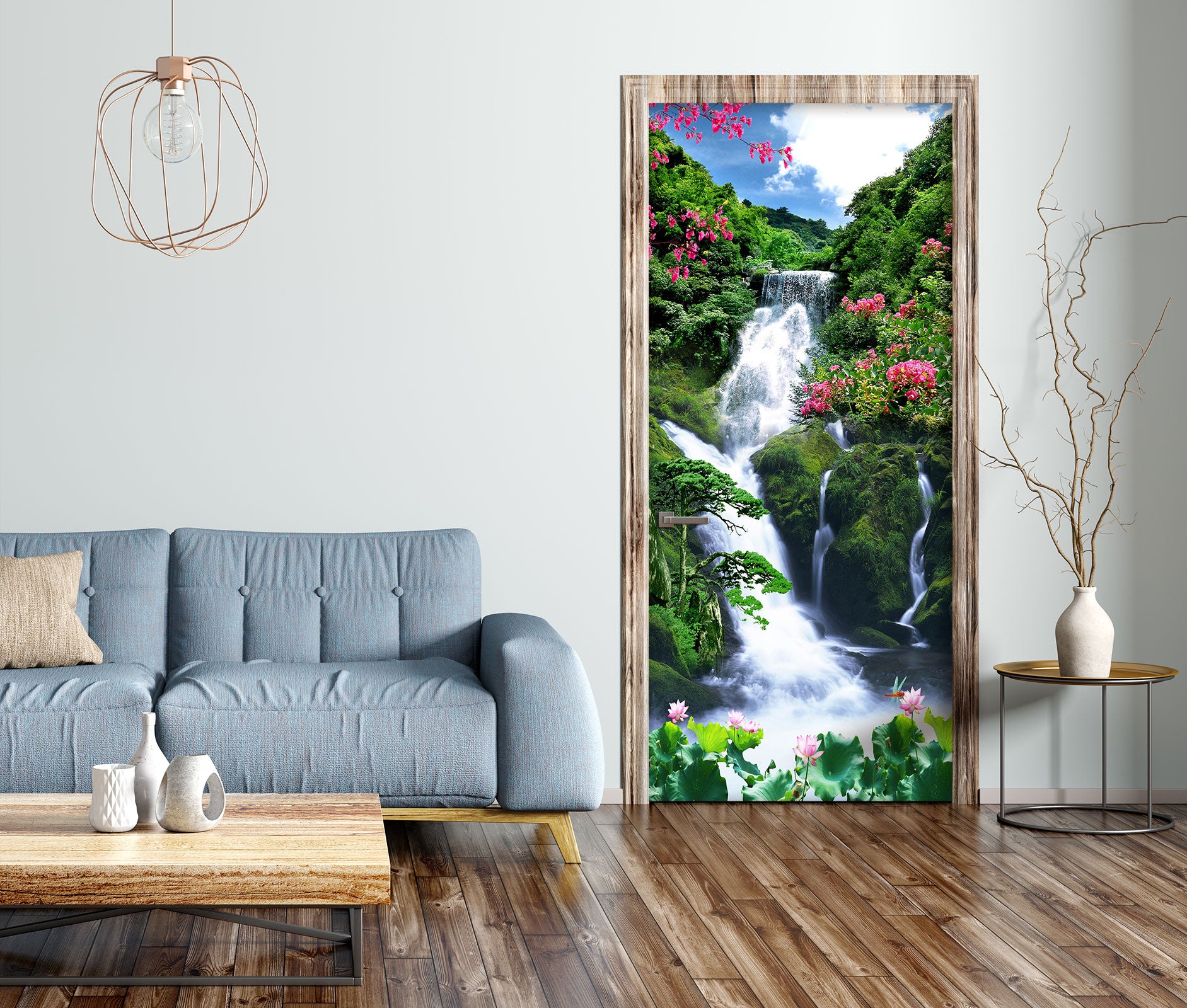 3D Waterfall Flower 032 Door Mural