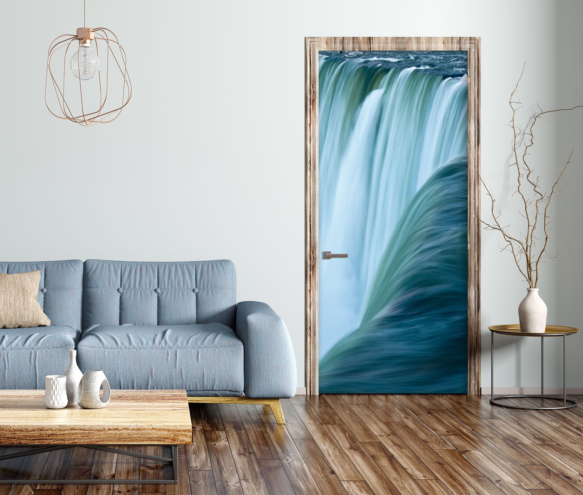 3D Blue Waterfall 017 Door Mural