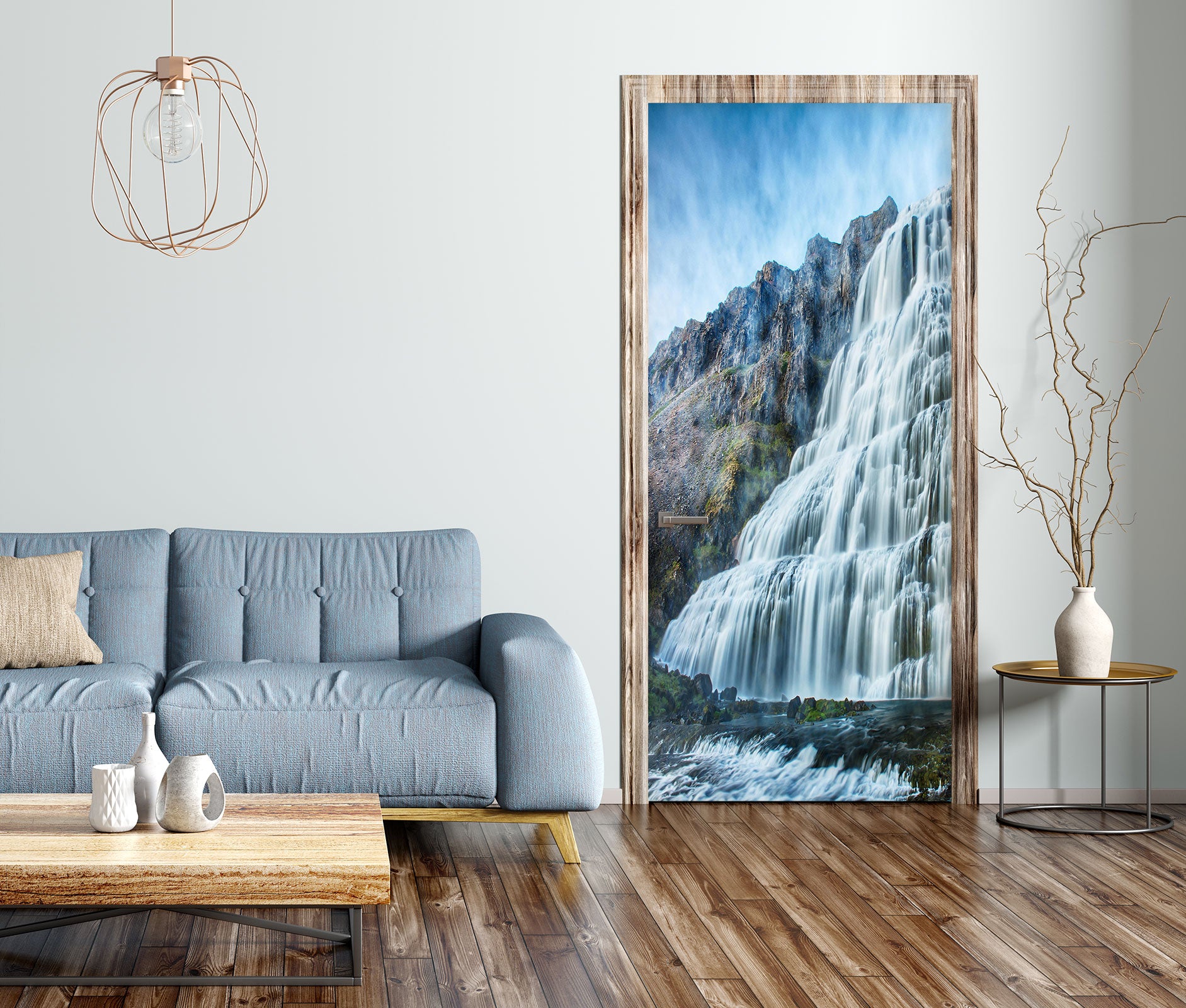 3D Mountain Waterfall 131 Door Mural