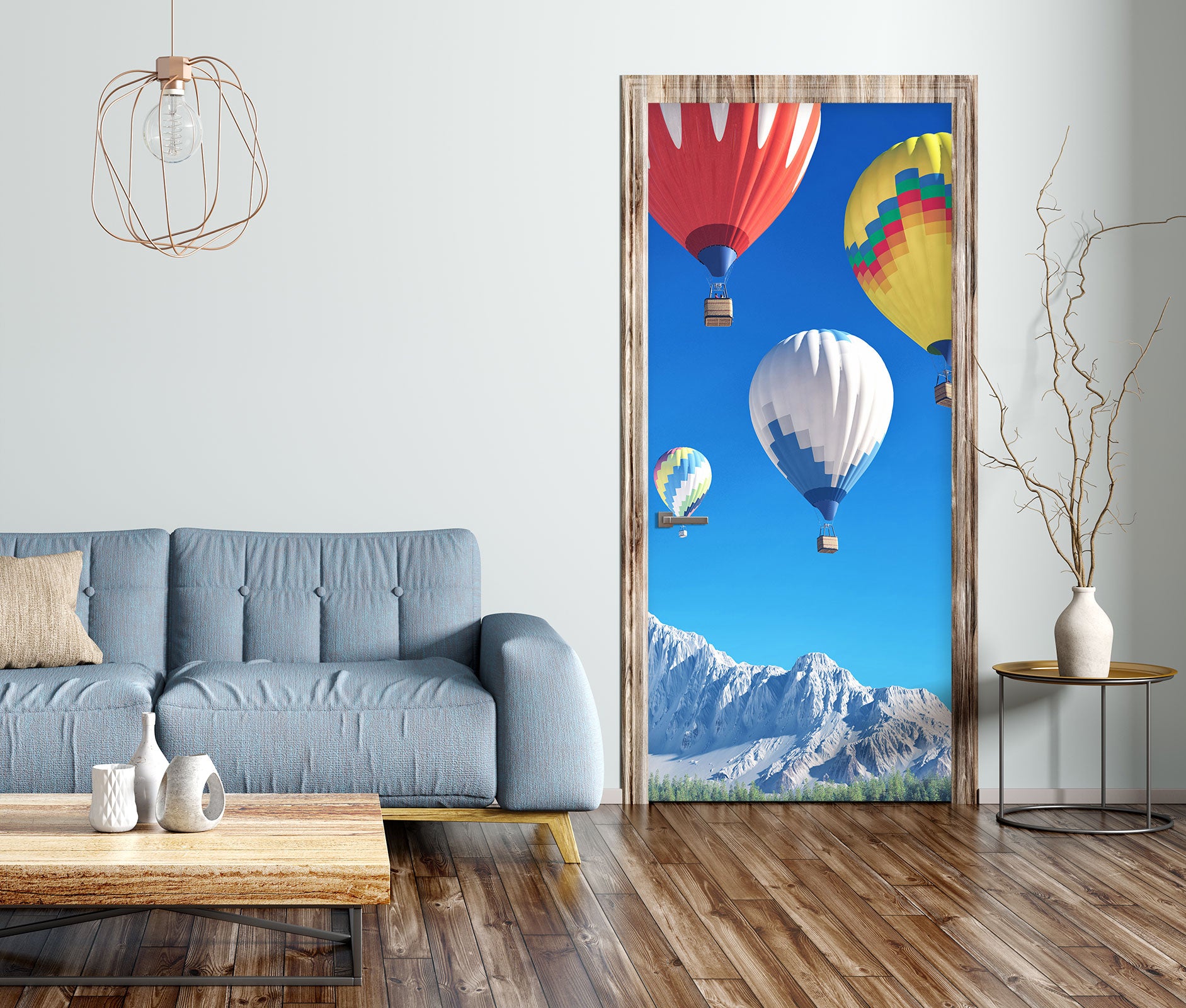 3D Snow Mountain Balloon 182 Door Mural