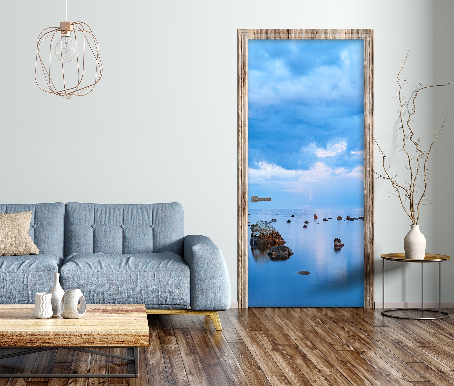 3D Blue Sea Stones 077 Door Mural