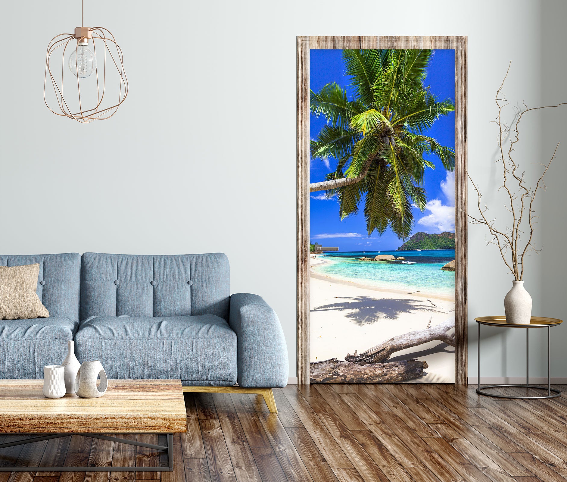 3D Coconut Tree Beach 23181 Door Mural