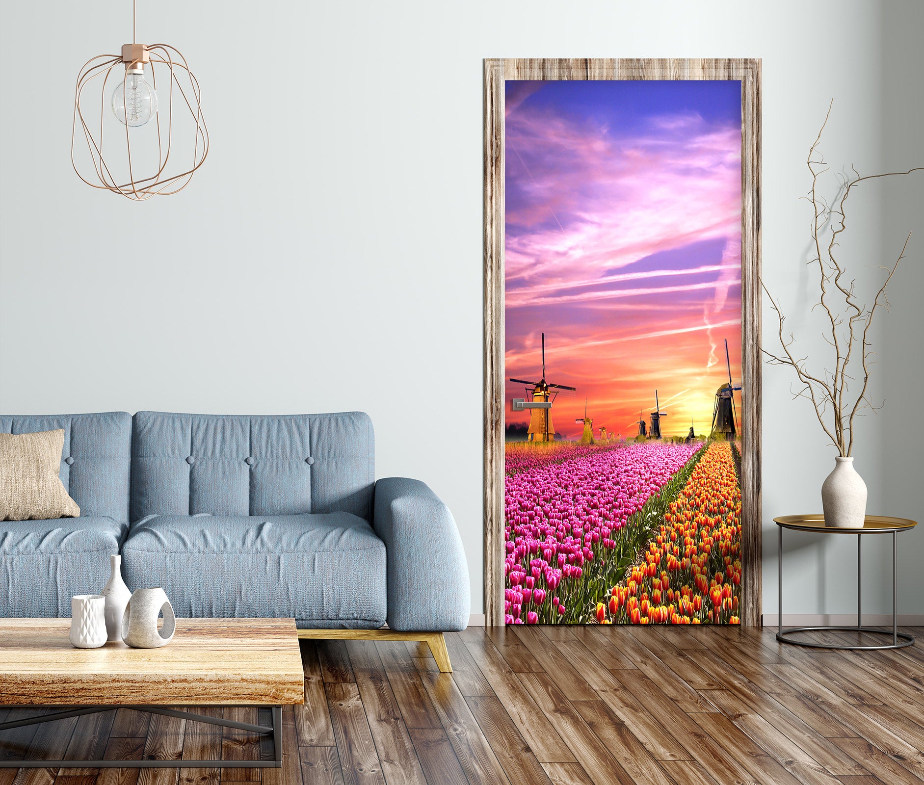 3D Flower Bush Pink Clouds 24104 Door Mural