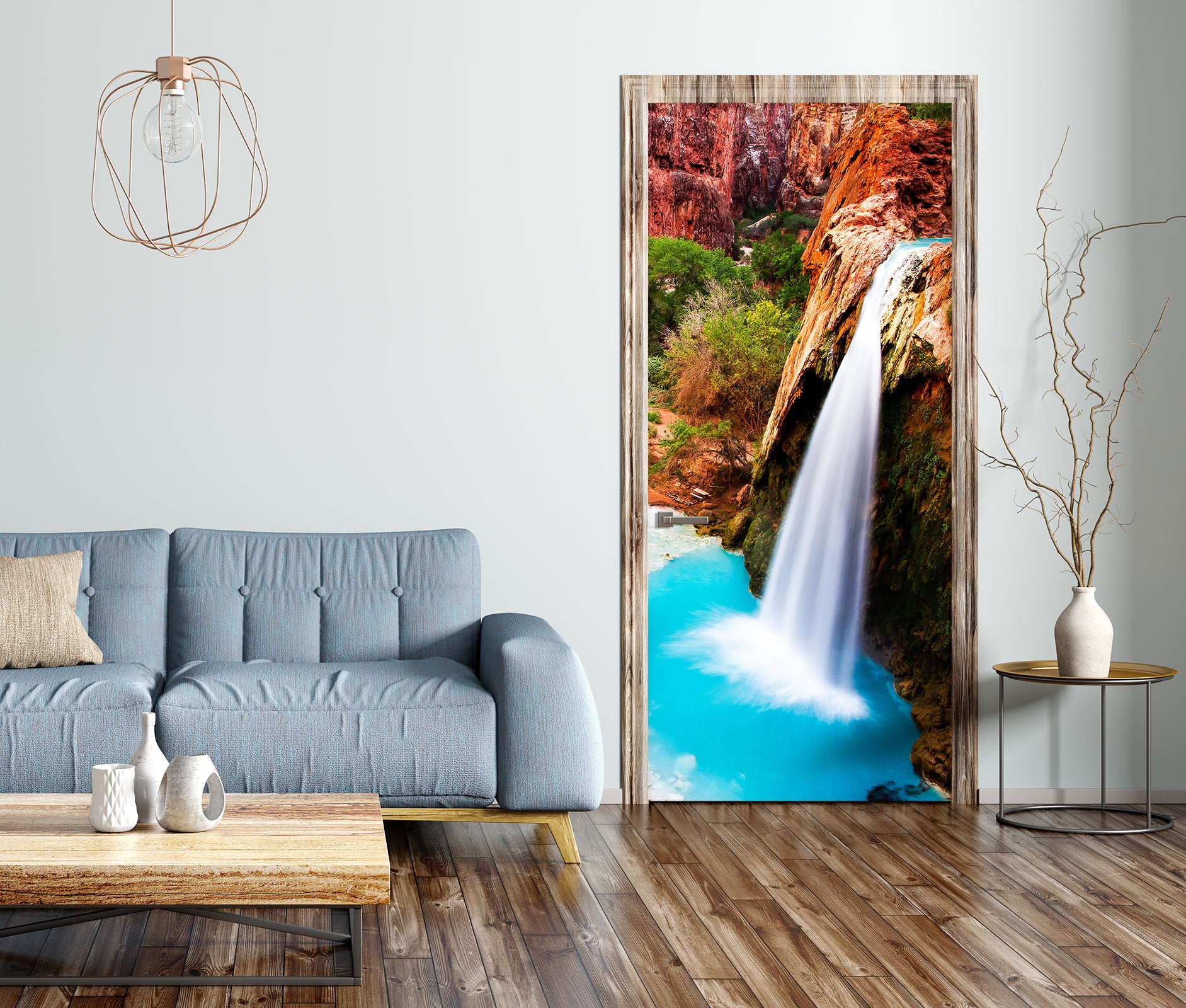 3D White Waterfall 105 Door Mural