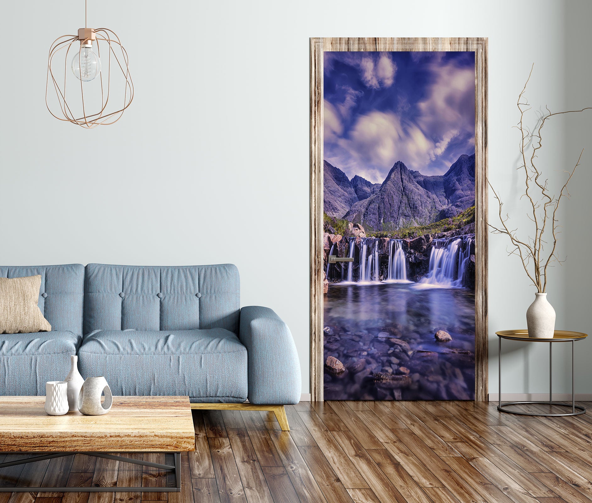 3D Mountains Waterfall 23095 Door Mural