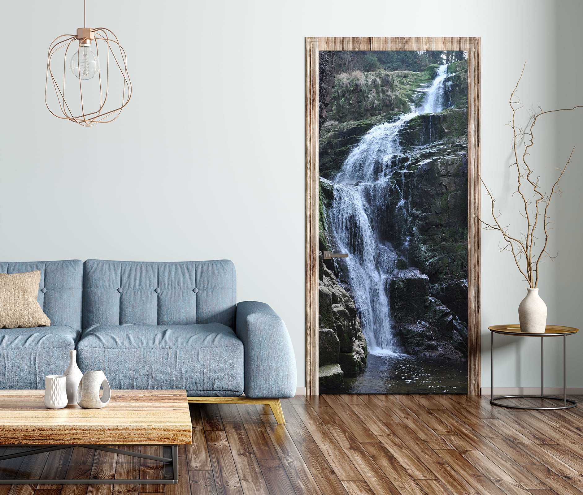 3D Stone Waterfall 015 Door Mural