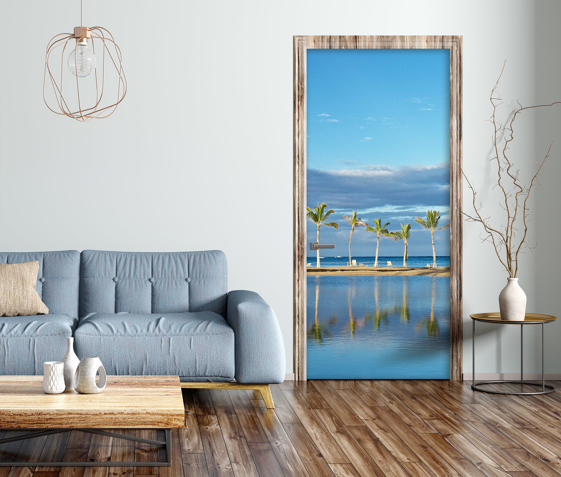 3D Sea Blue Coconut Tree 11119 Kathy Barefield Door Mural