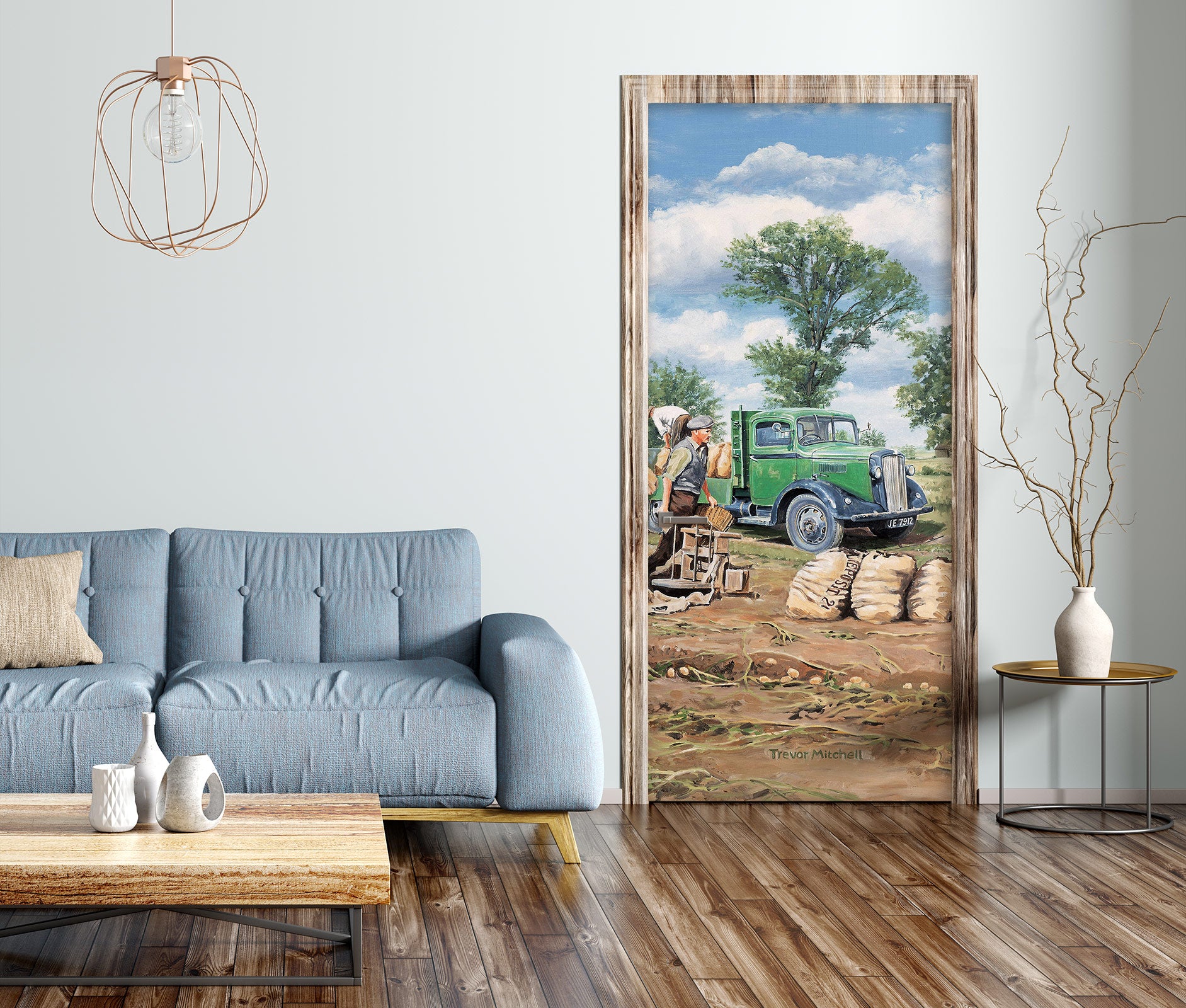 3D Green Car Arable Land 10390 Trevor Mitchell Door Mural