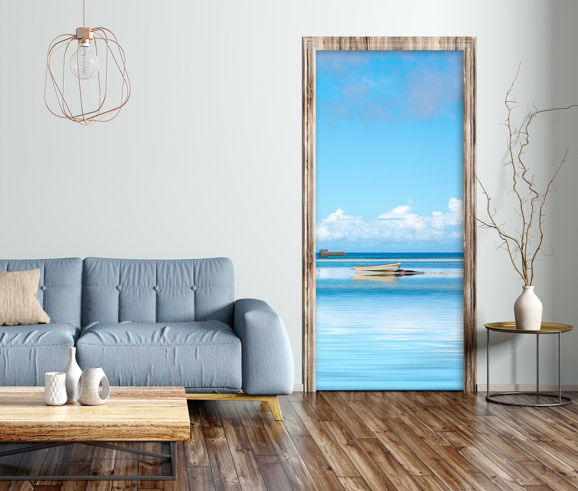 3D Blue Sky Sea Boat 11503 Marco Carmassi Door Mural